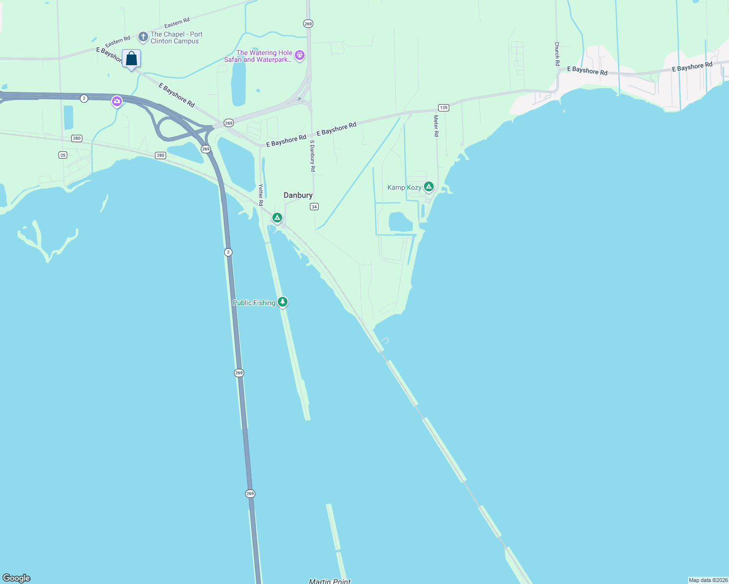 map of restaurants, bars, coffee shops, grocery stores, and more near 2804 Amherst Avenue in Port Clinton