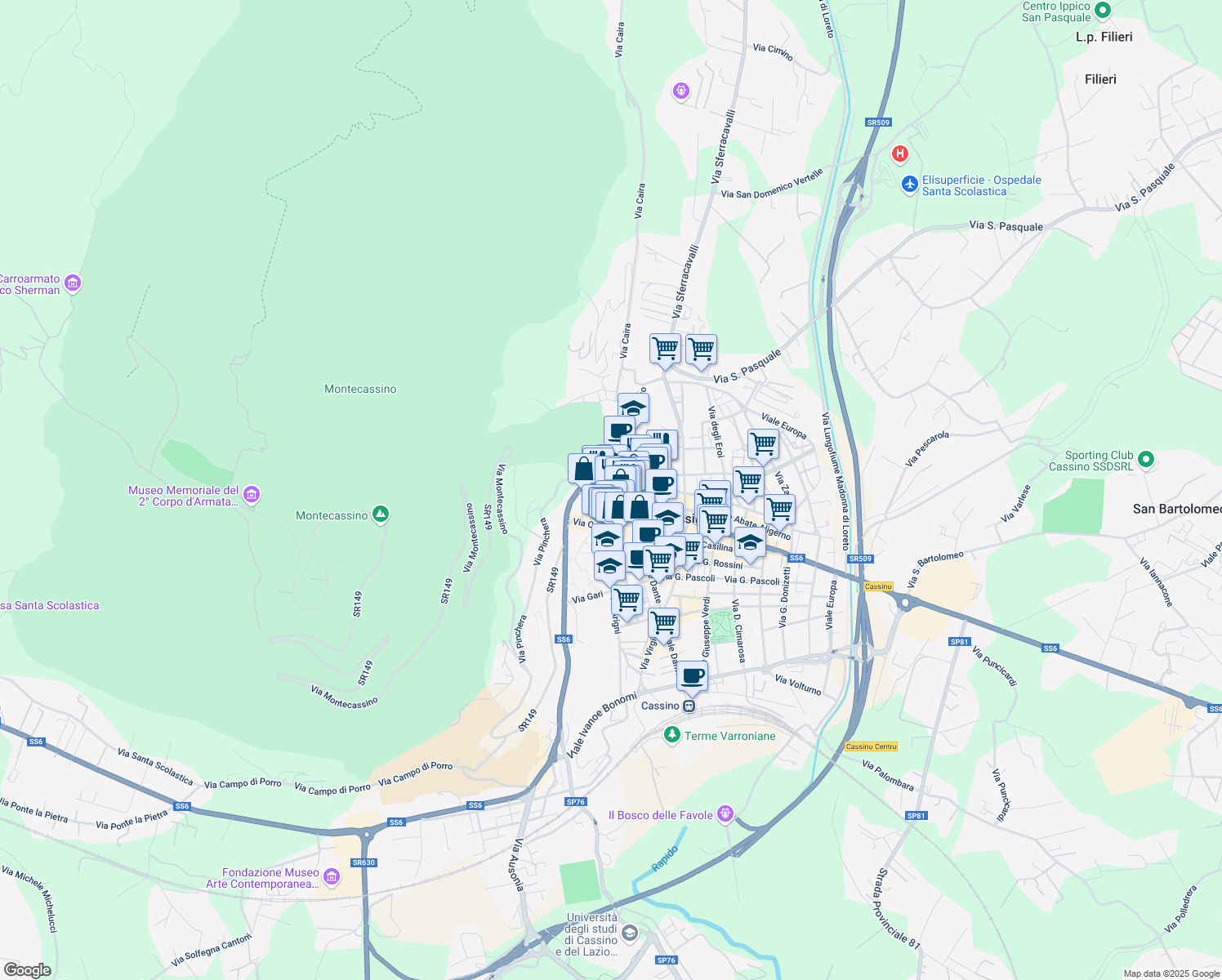 map of restaurants, bars, coffee shops, grocery stores, and more near 1 Via San Croce in San Vittore del Lazio