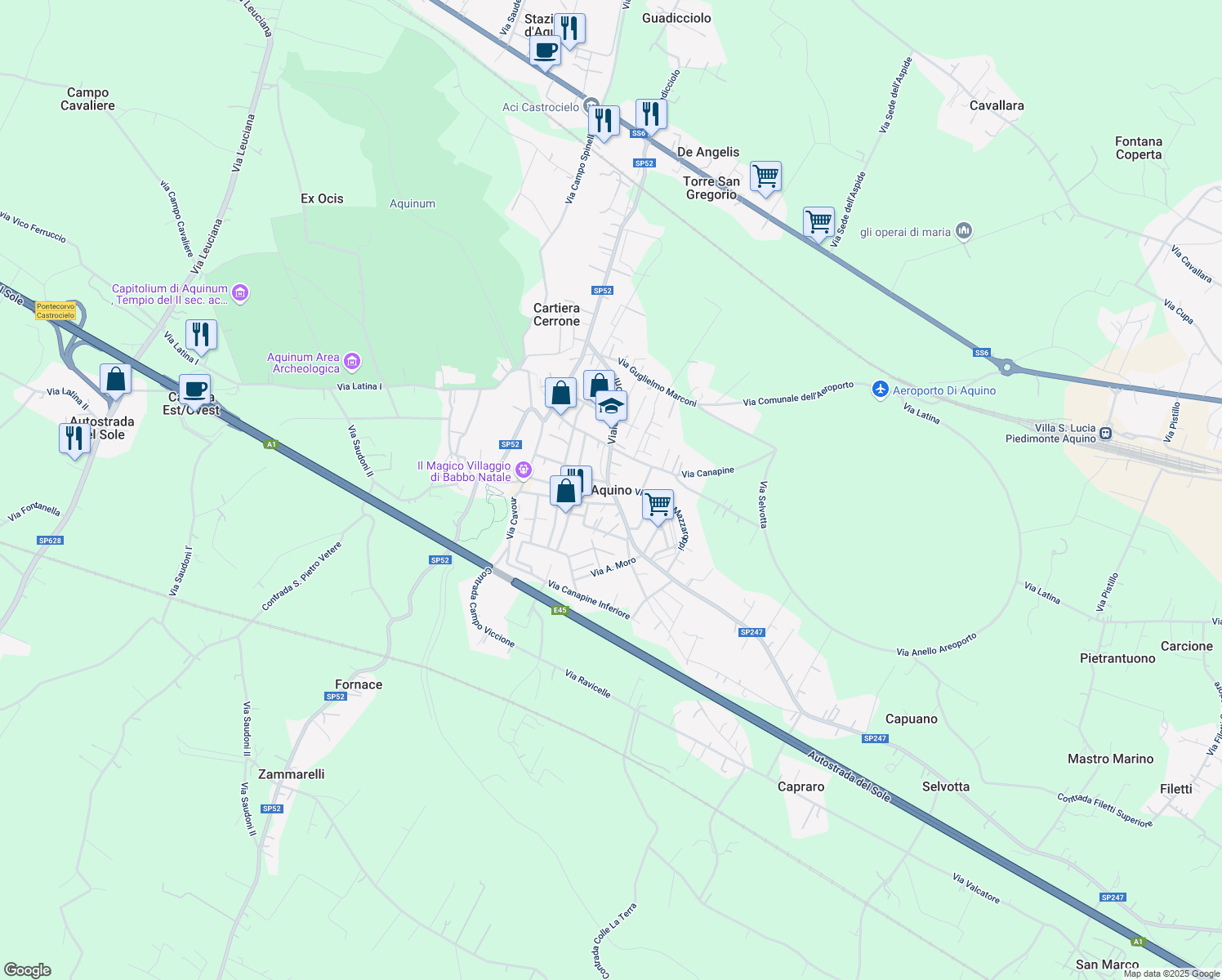 map of restaurants, bars, coffee shops, grocery stores, and more near in Aquino