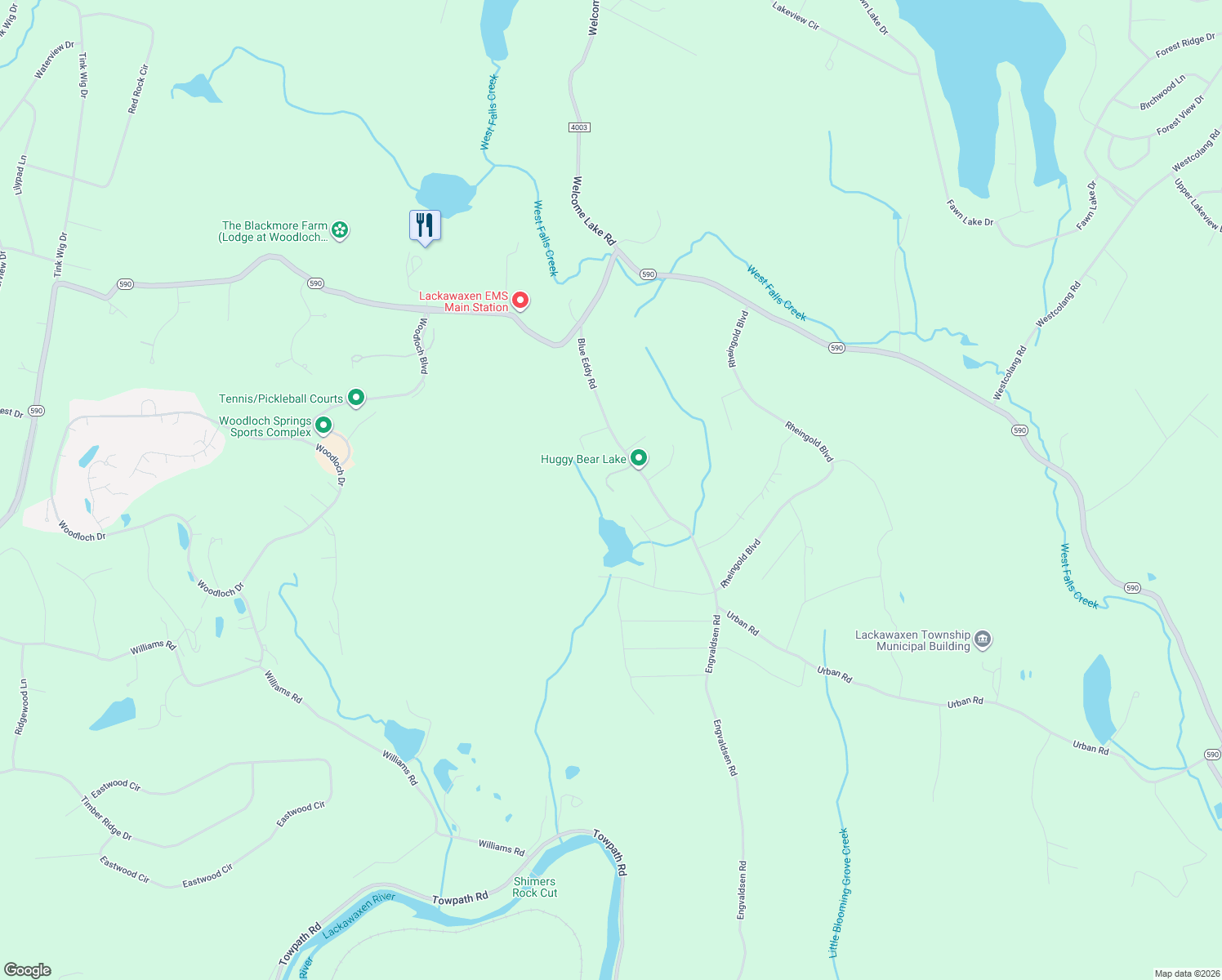 map of restaurants, bars, coffee shops, grocery stores, and more near 143 Blue Eddy Road in Hawley
