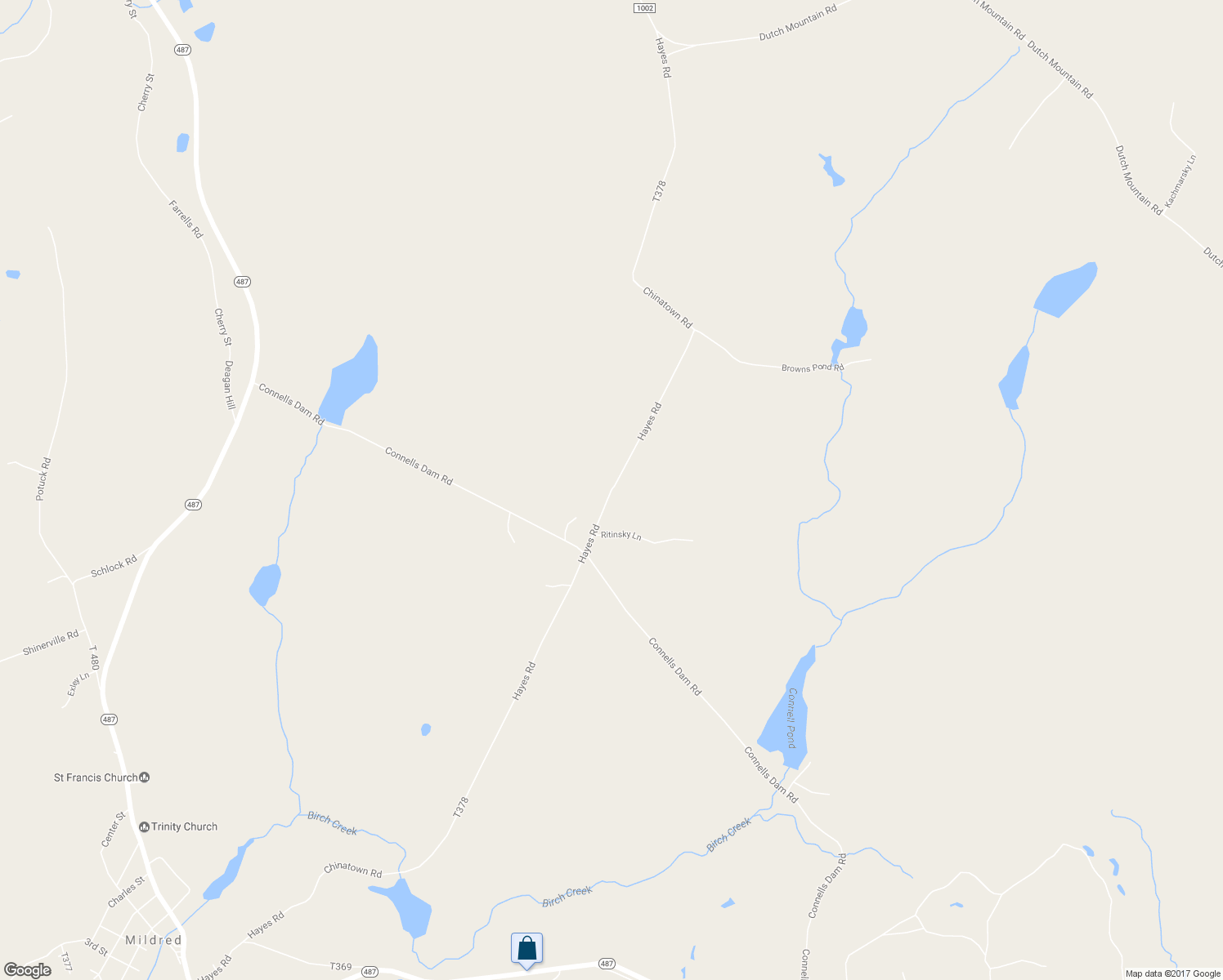 map of restaurants, bars, coffee shops, grocery stores, and more near Chinatown Road in Dushore