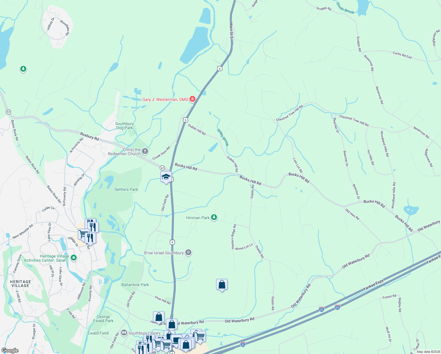 map of restaurants, bars, coffee shops, grocery stores, and more near 200 Bucks Hill Road in Southbury