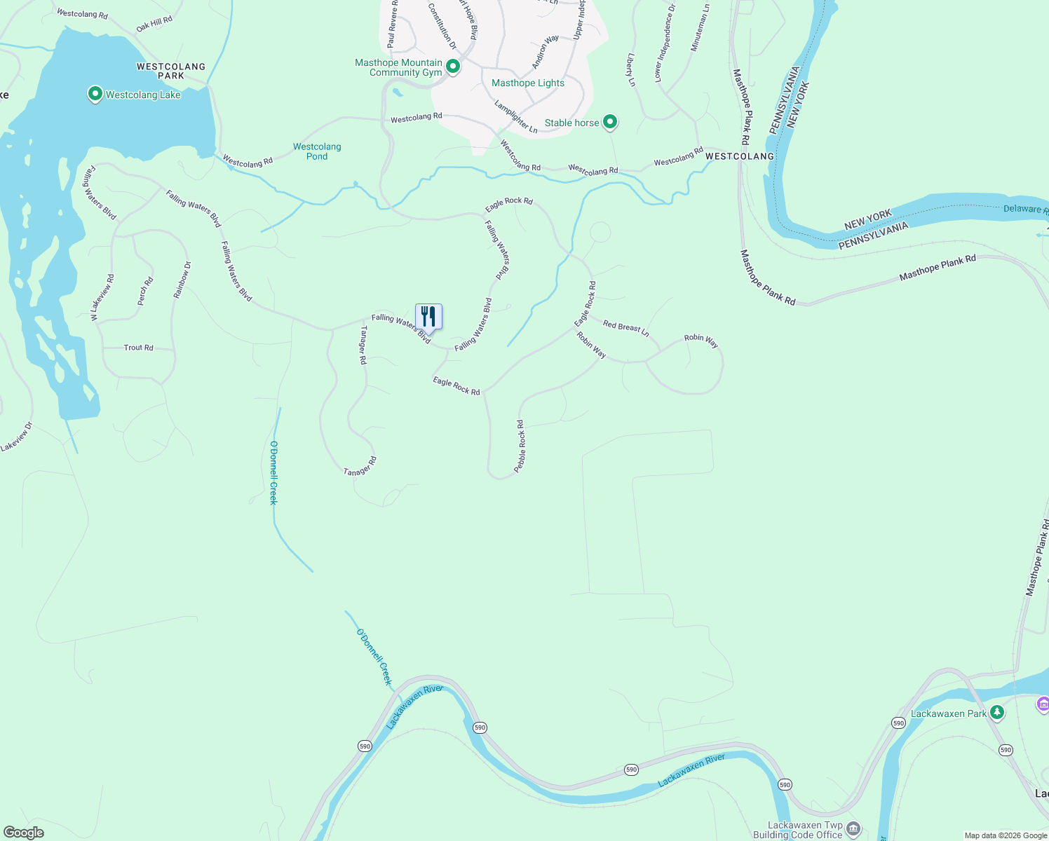 map of restaurants, bars, coffee shops, grocery stores, and more near Pebble Rock Road in Pike