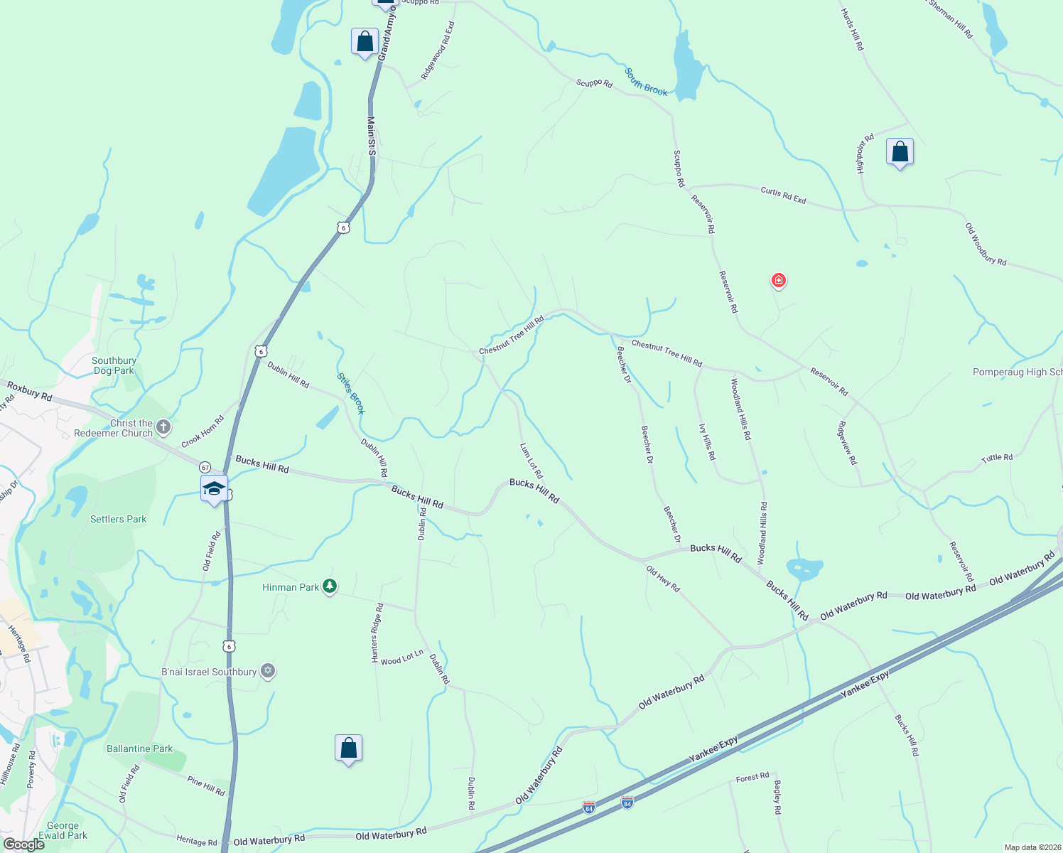 map of restaurants, bars, coffee shops, grocery stores, and more near 120 Lum Lot Road in Southbury