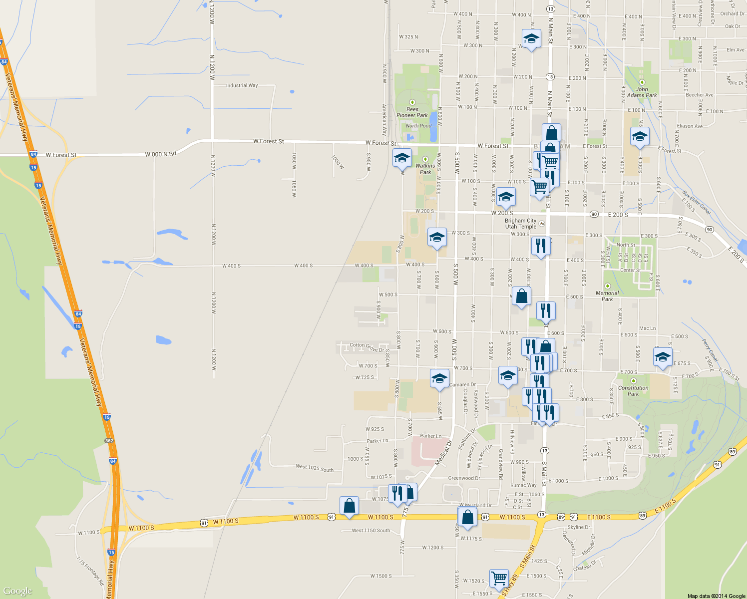 map of restaurants, bars, coffee shops, grocery stores, and more near 518 S 900 W in Brigham City
