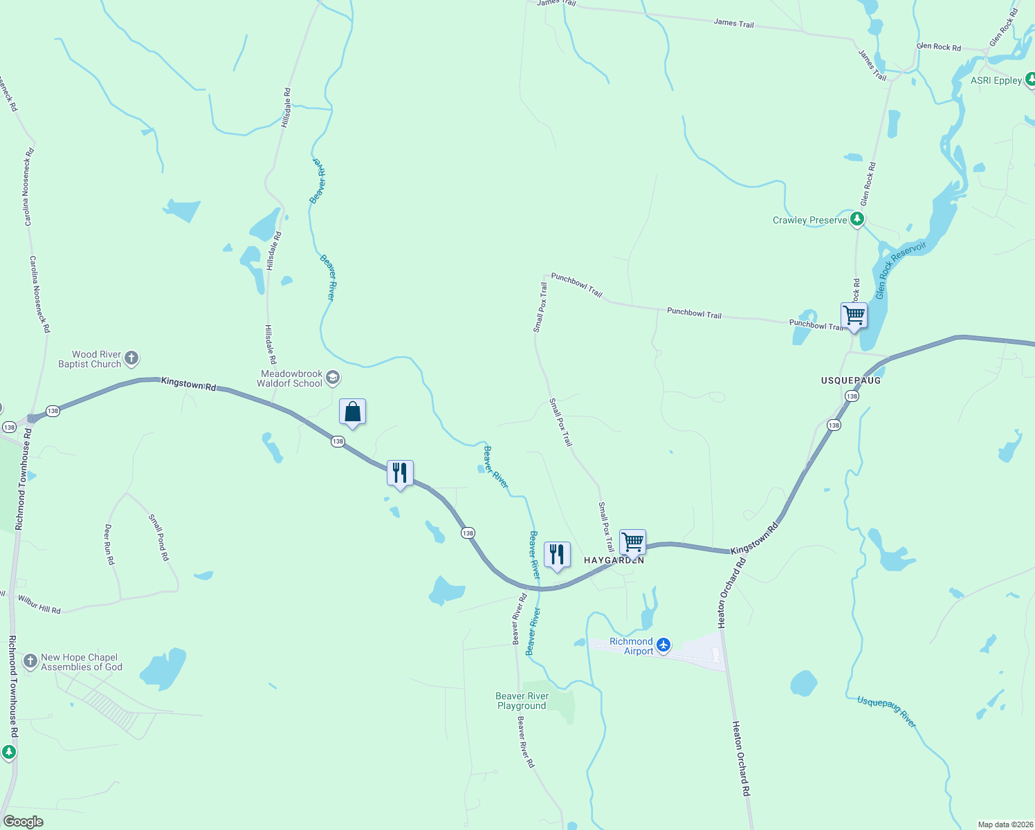 map of restaurants, bars, coffee shops, grocery stores, and more near 5 Gristmill Lane in Richmond