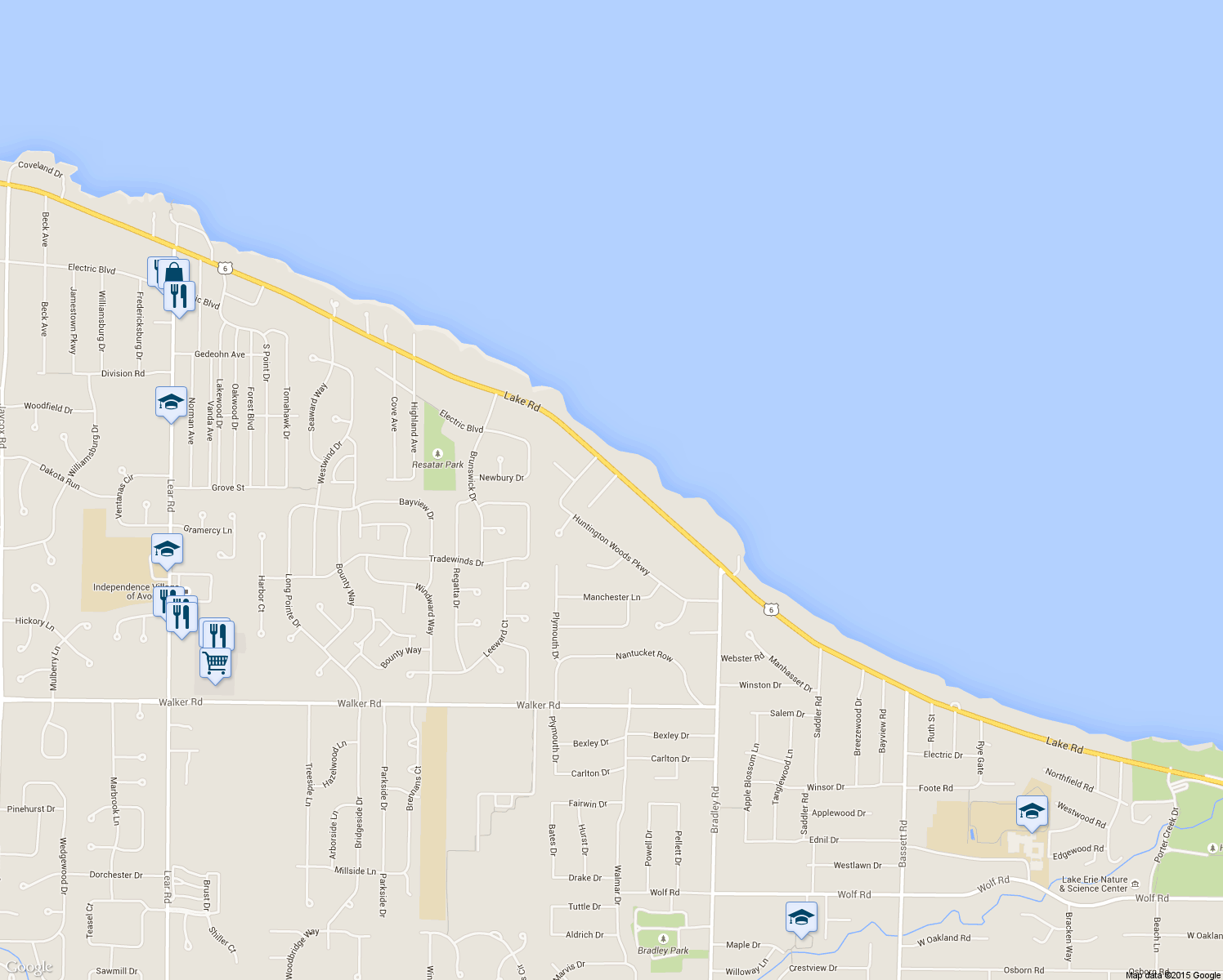 map of restaurants, bars, coffee shops, grocery stores, and more near 61 Eagle Cliff Drive in Bay Village