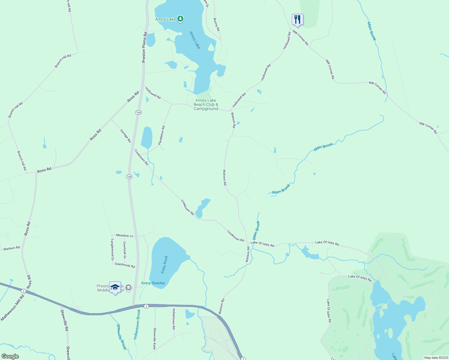 map of restaurants, bars, coffee shops, grocery stores, and more near 95 Watson Road in Preston