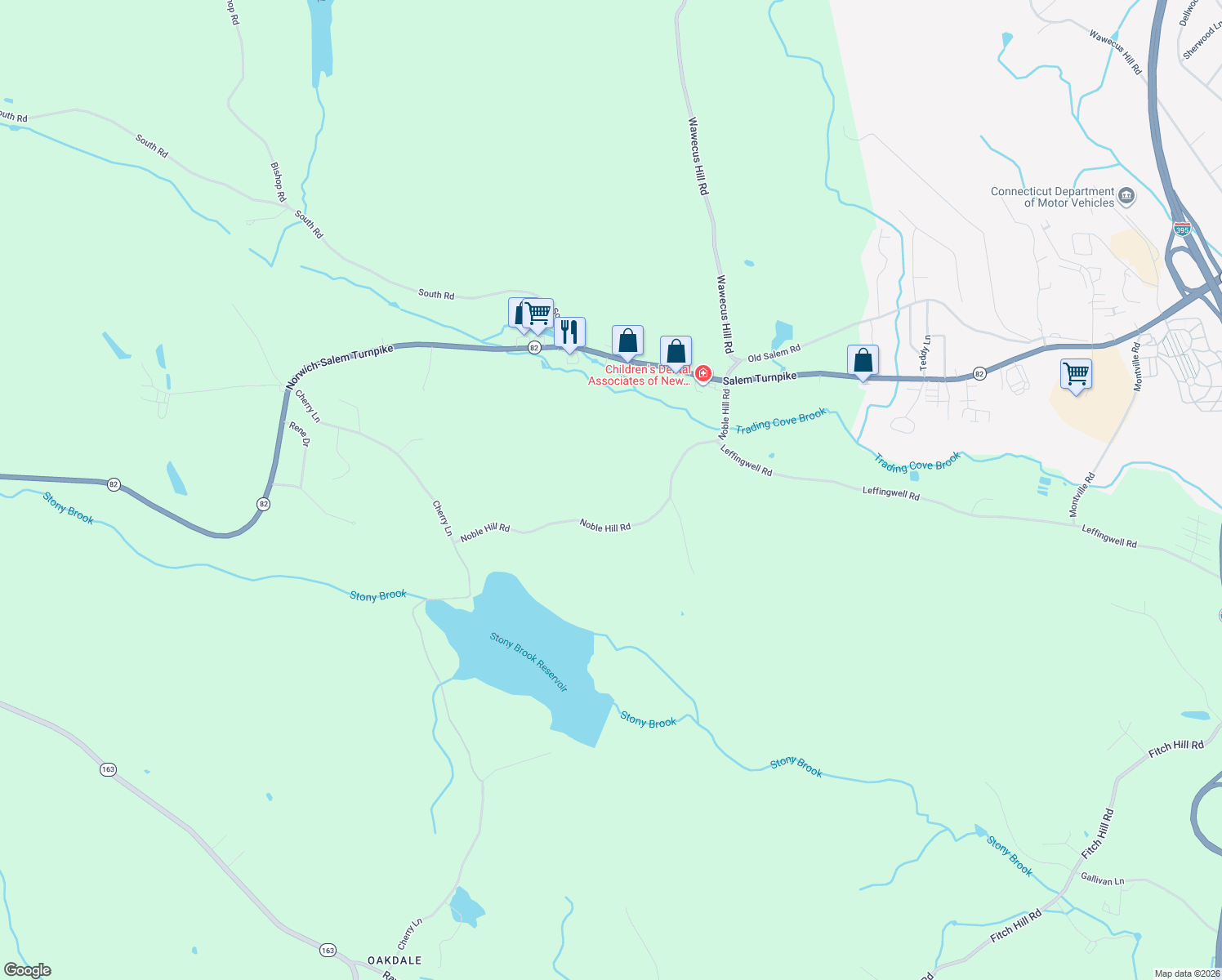 map of restaurants, bars, coffee shops, grocery stores, and more near 135 Noble Hill Road in Montville