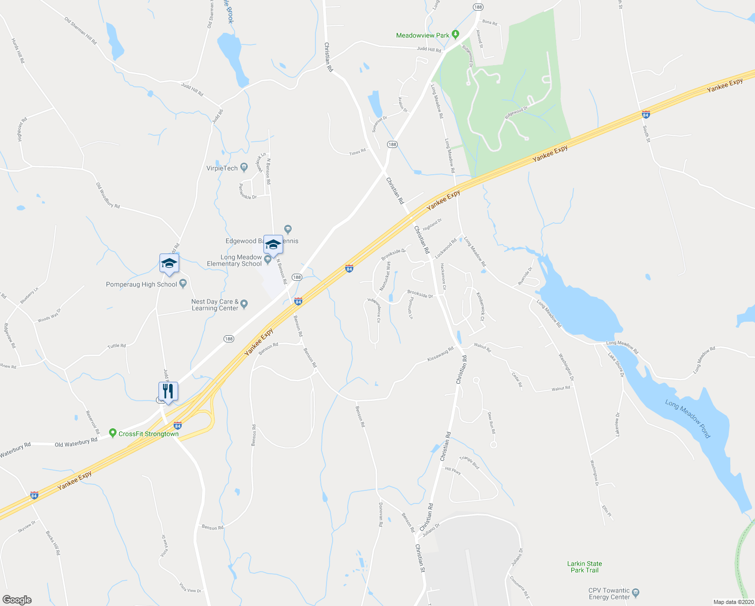 map of restaurants, bars, coffee shops, grocery stores, and more near 2 Independence Circle in Middlebury