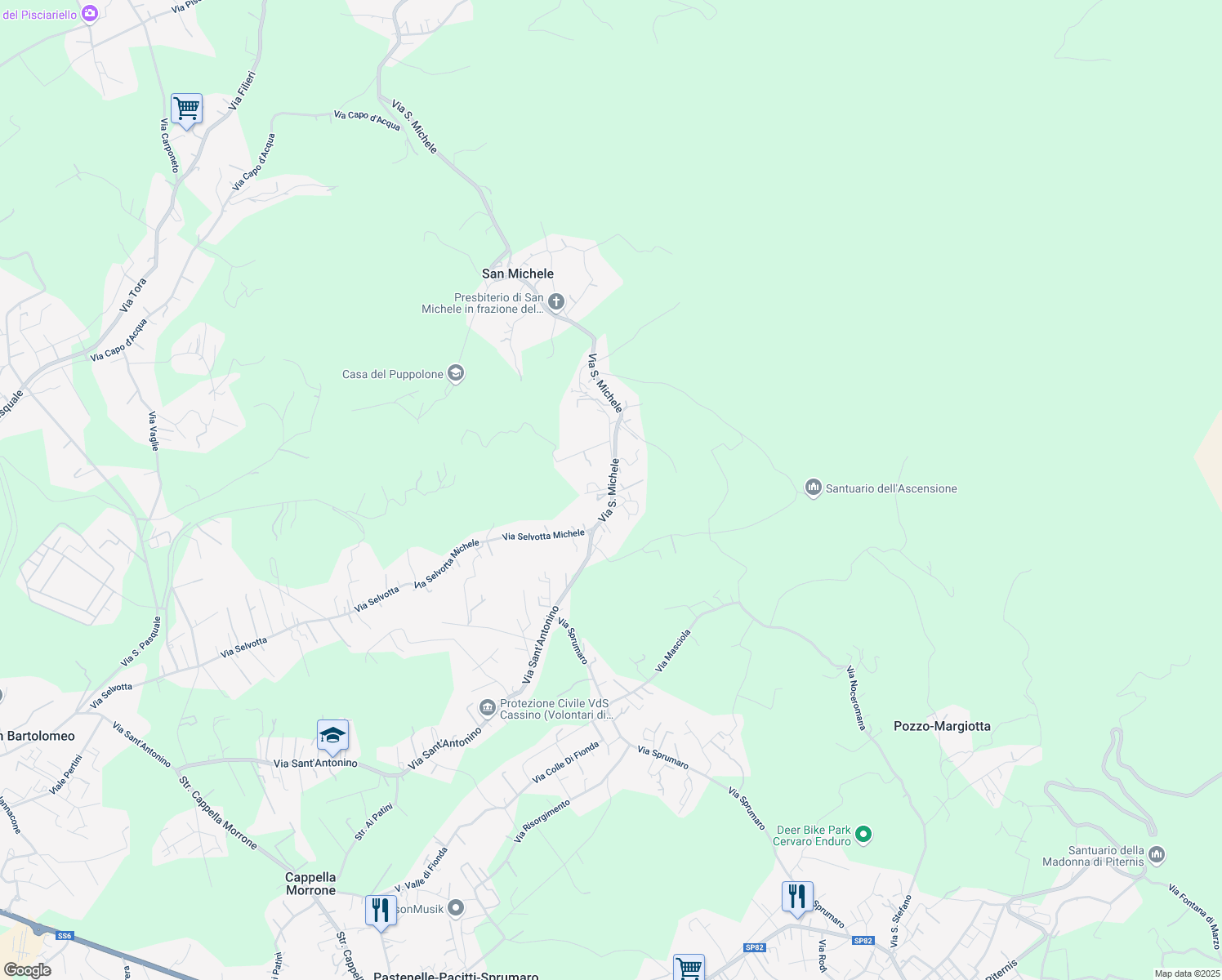 map of restaurants, bars, coffee shops, grocery stores, and more near 3 Via San Michele in San Bartolomeo
