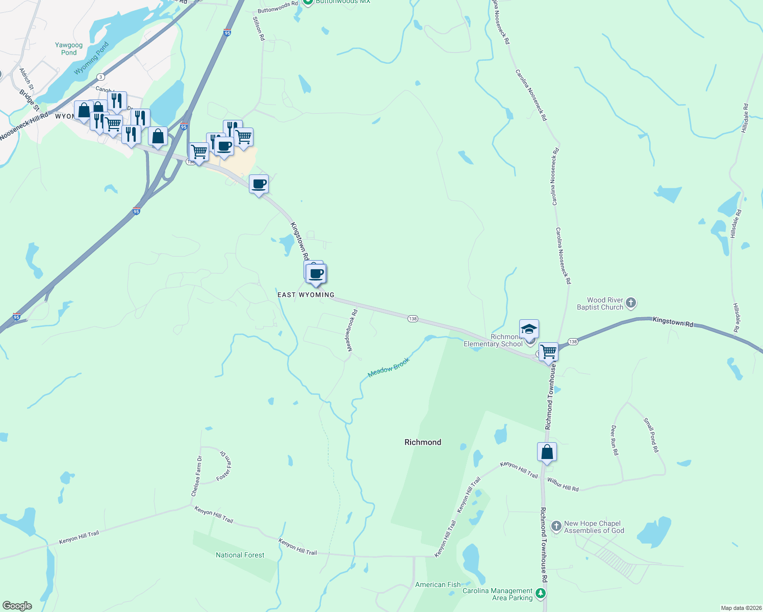 map of restaurants, bars, coffee shops, grocery stores, and more near 122 Kingstown Road in Richmond