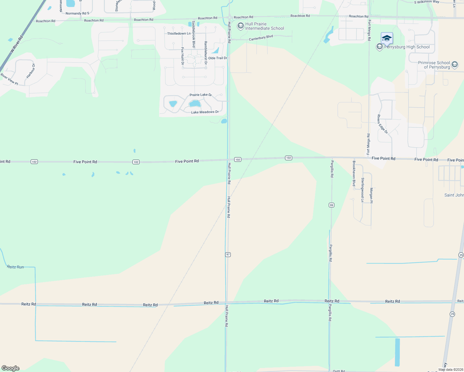 map of restaurants, bars, coffee shops, grocery stores, and more near 24340 Hull Prairie Road in Perrysburg
