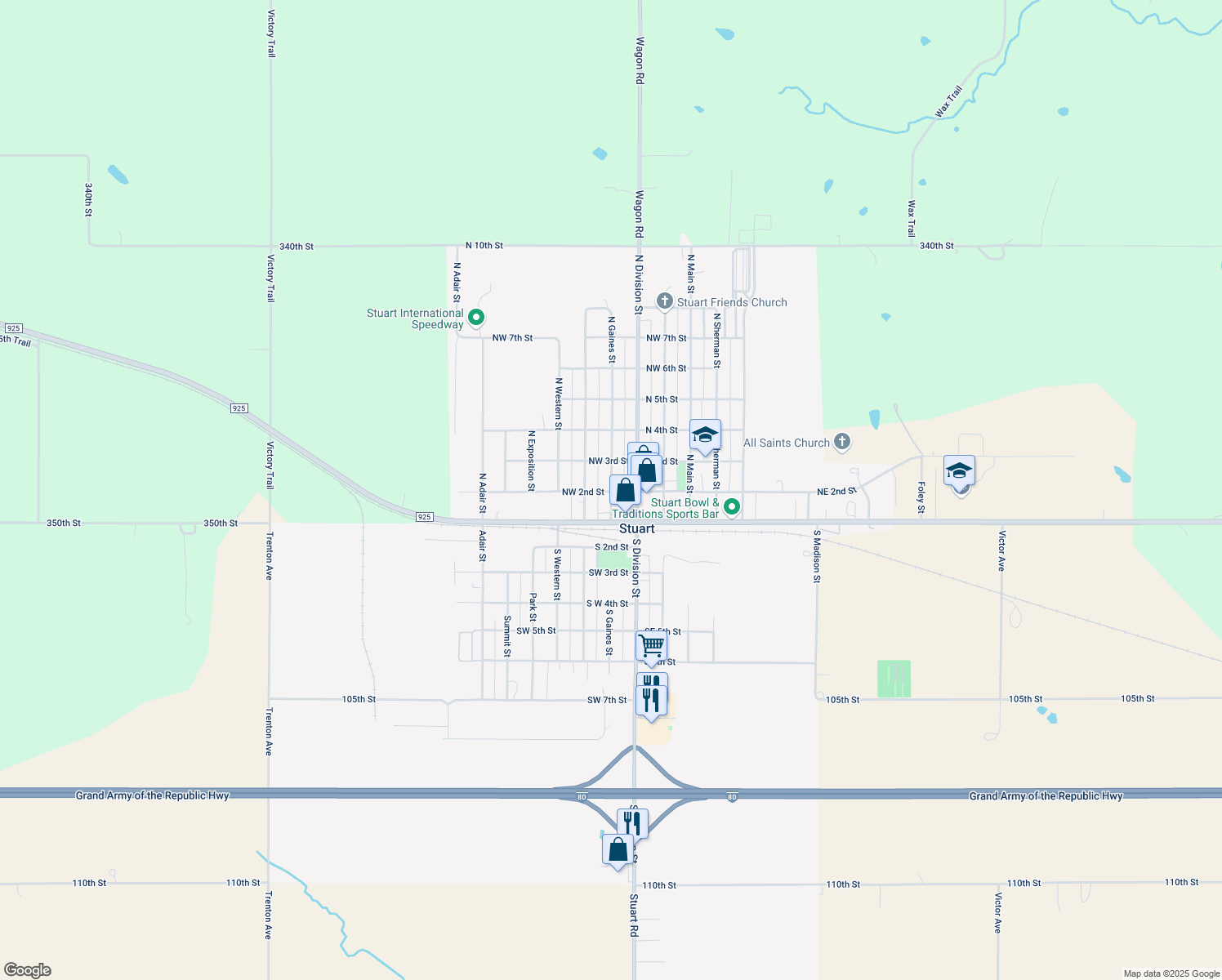 map of restaurants, bars, coffee shops, grocery stores, and more near 204 North Gaines Street in Stuart