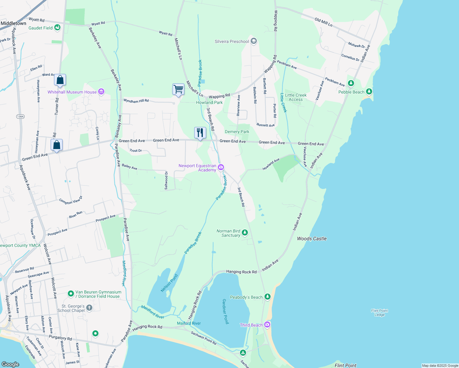 map of restaurants, bars, coffee shops, grocery stores, and more near 2 Cordeiro Terrace in Middletown