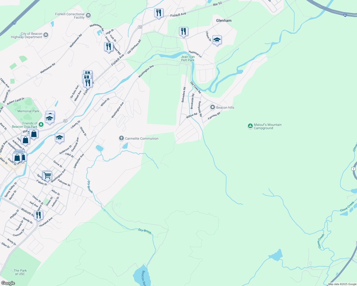 map of restaurants, bars, coffee shops, grocery stores, and more near 26 Blue Grass Ln in Beacon