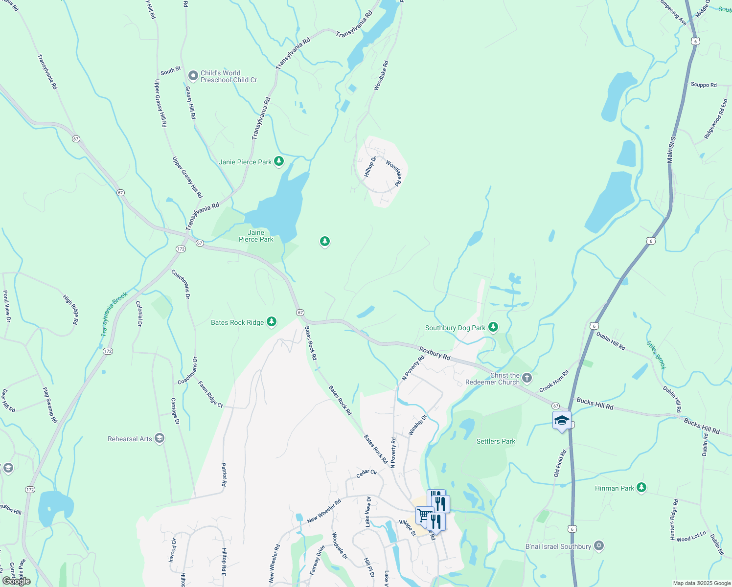 map of restaurants, bars, coffee shops, grocery stores, and more near 78 Hemlock Ridge Road in Southbury