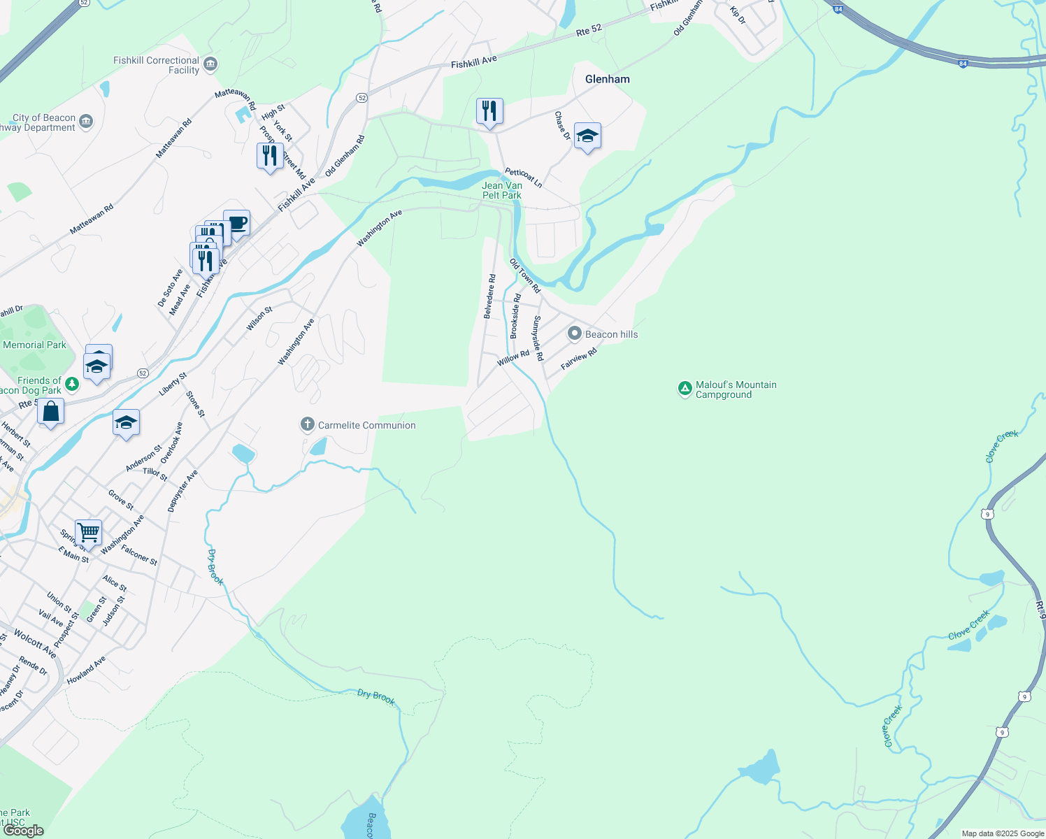 map of restaurants, bars, coffee shops, grocery stores, and more near 5 GrandView Road in Beacon