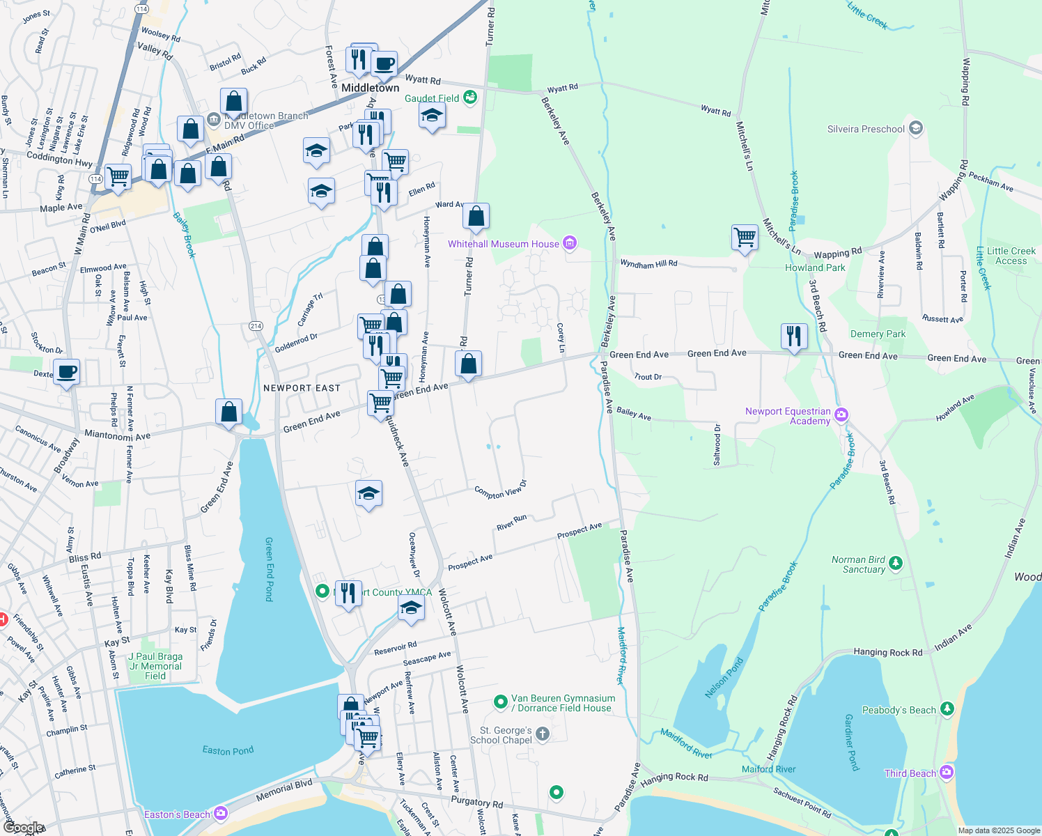 map of restaurants, bars, coffee shops, grocery stores, and more near 170 Compton View Drive in Middletown
