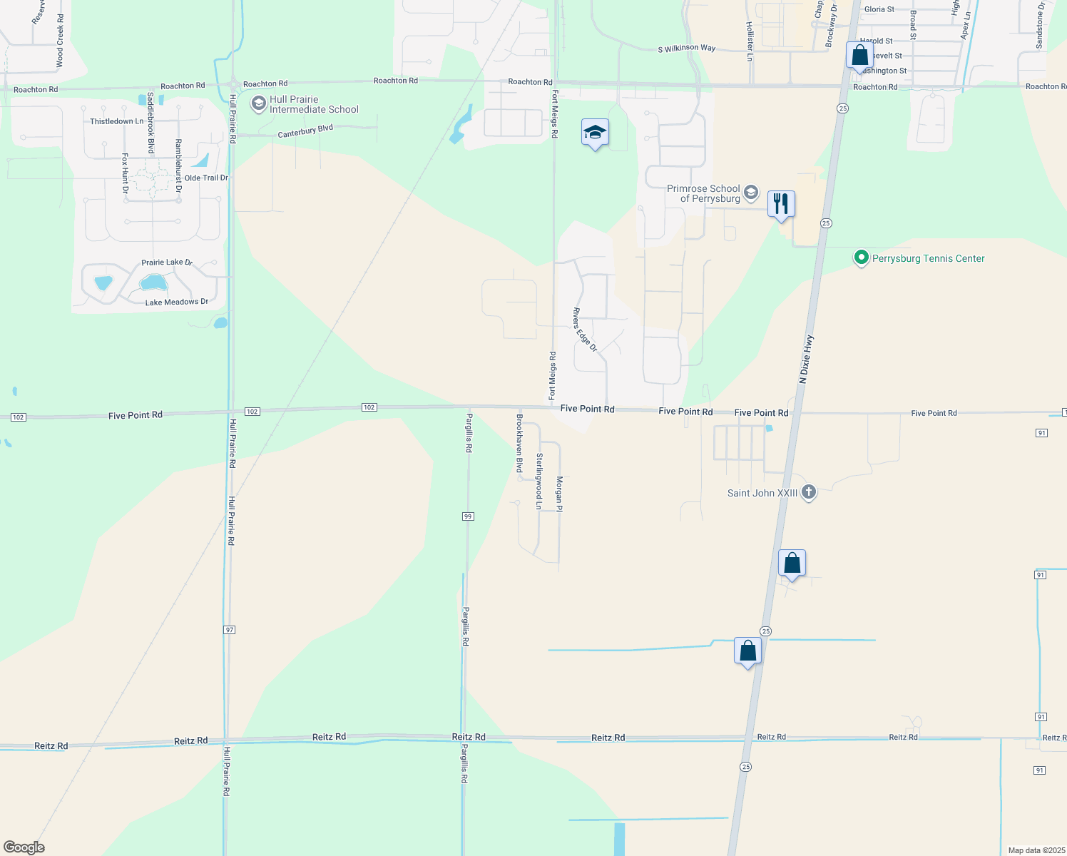 map of restaurants, bars, coffee shops, grocery stores, and more near 3130 Sterlingwood Ln in Perrysburg
