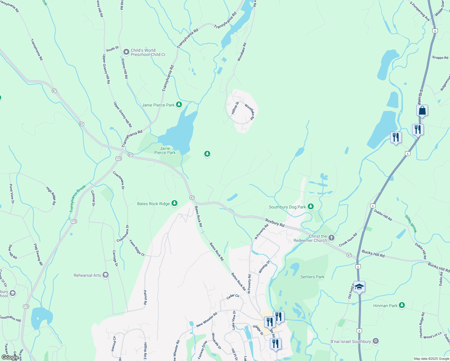 map of restaurants, bars, coffee shops, grocery stores, and more near 78 Hemlock Ridge Road in Southbury