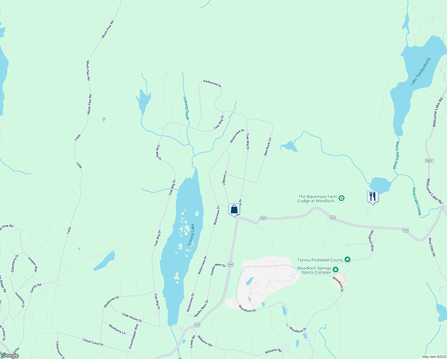 map of restaurants, bars, coffee shops, grocery stores, and more near Laurel Wood Drive in Hawley