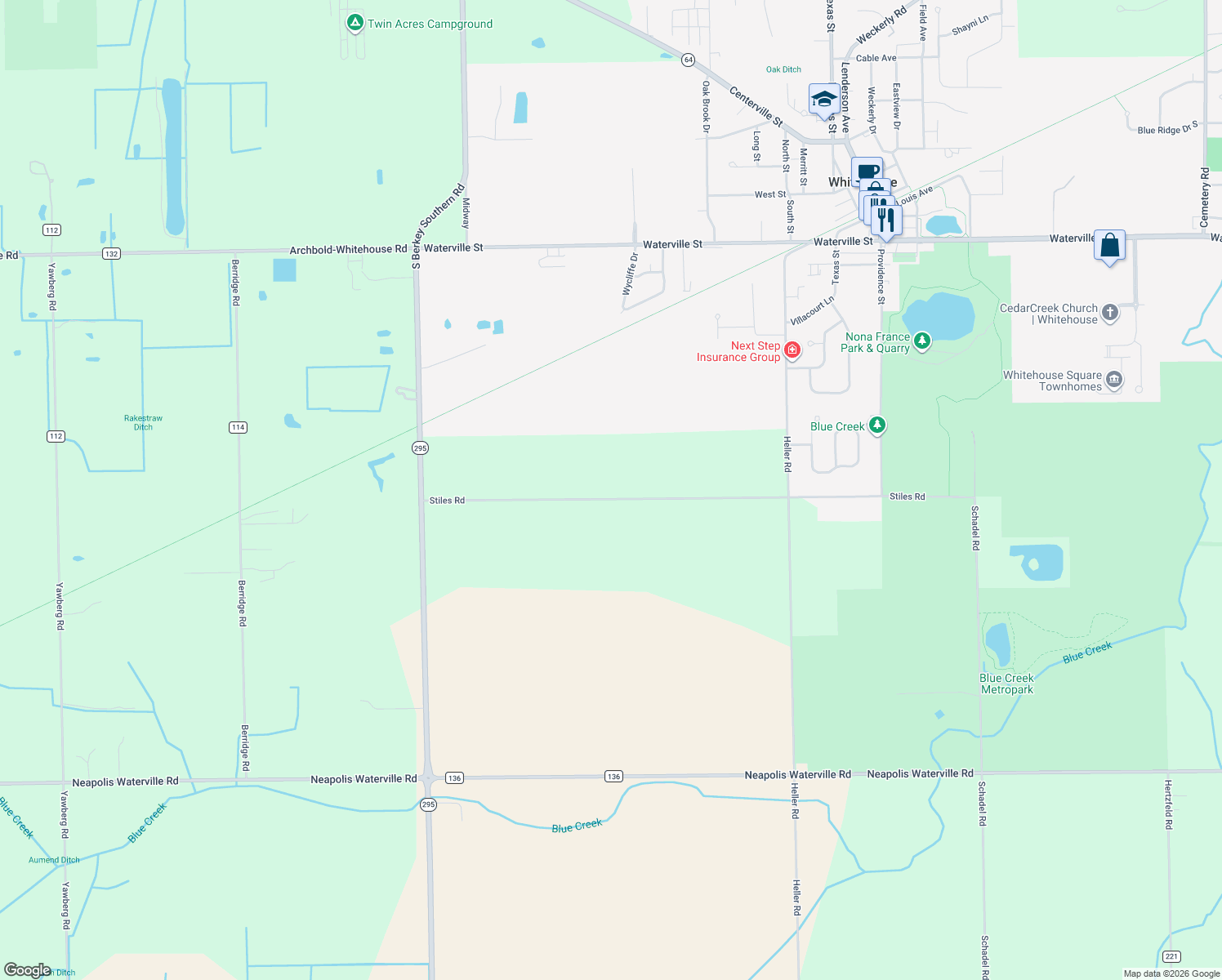 map of restaurants, bars, coffee shops, grocery stores, and more near 11462 Stiles Road in Whitehouse