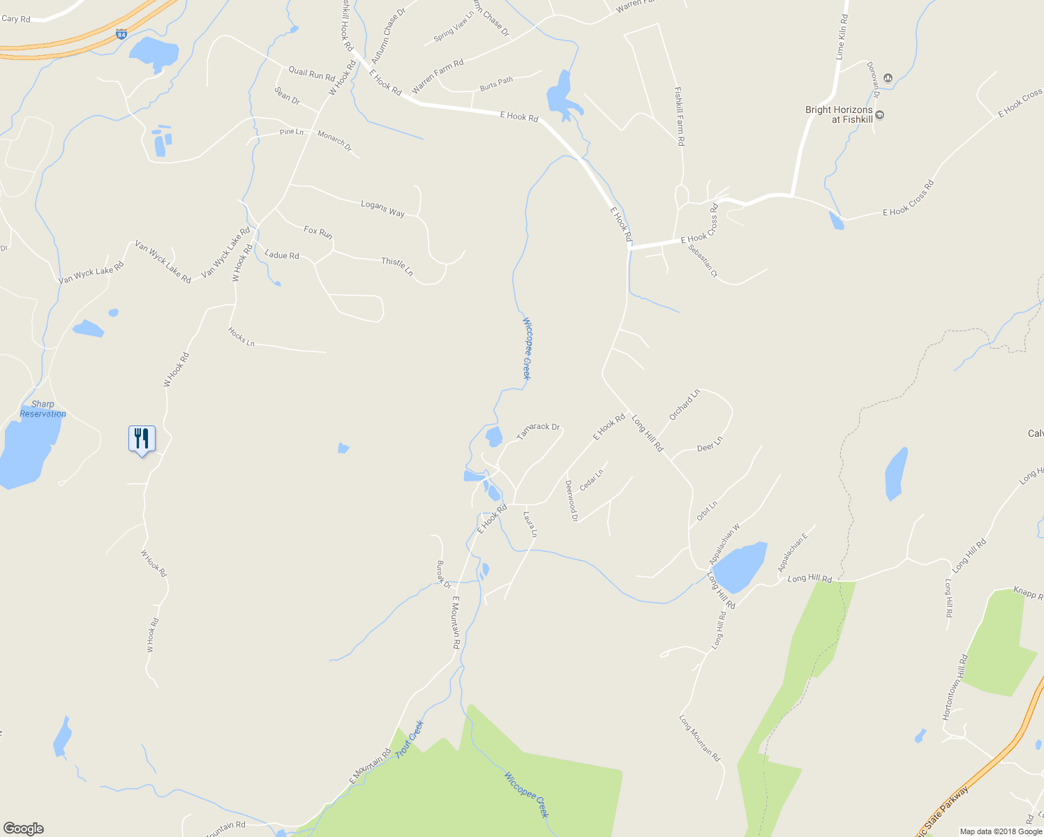 map of restaurants, bars, coffee shops, grocery stores, and more near 24 Tamarack Drive in Hopewell Junction