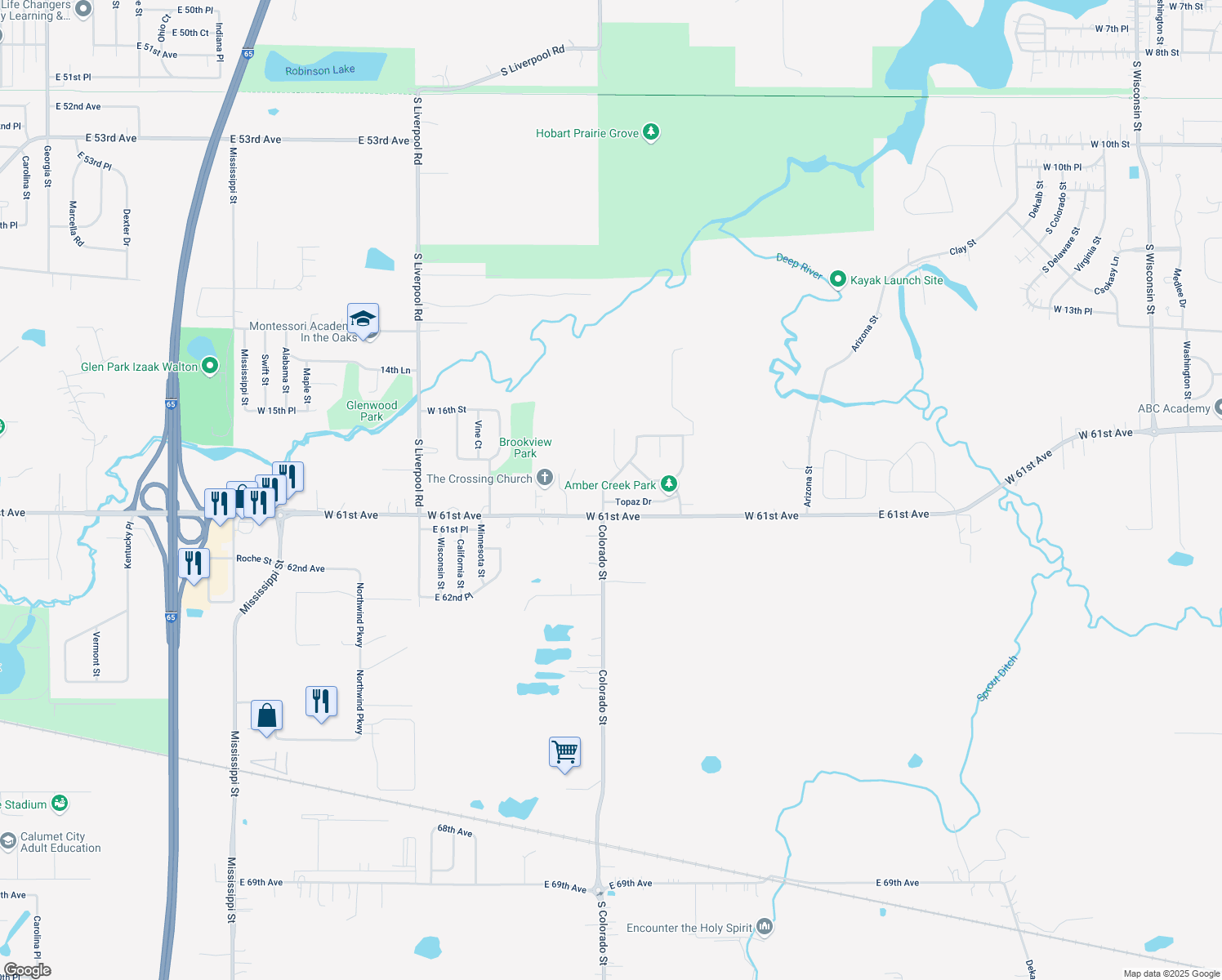 map of restaurants, bars, coffee shops, grocery stores, and more near 1761 Colorado Street in Hobart