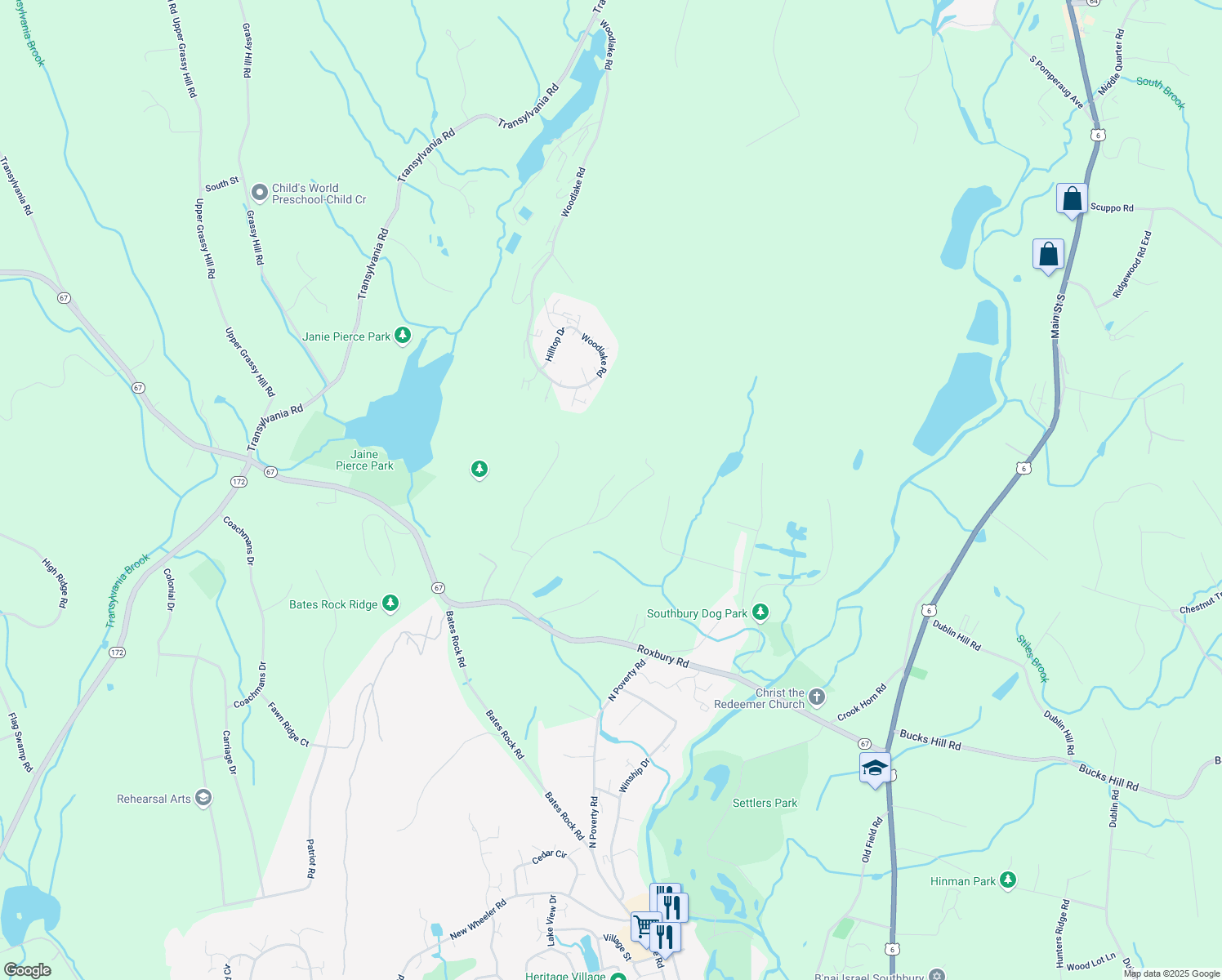 map of restaurants, bars, coffee shops, grocery stores, and more near 167 Hemlock Ridge Road in Southbury