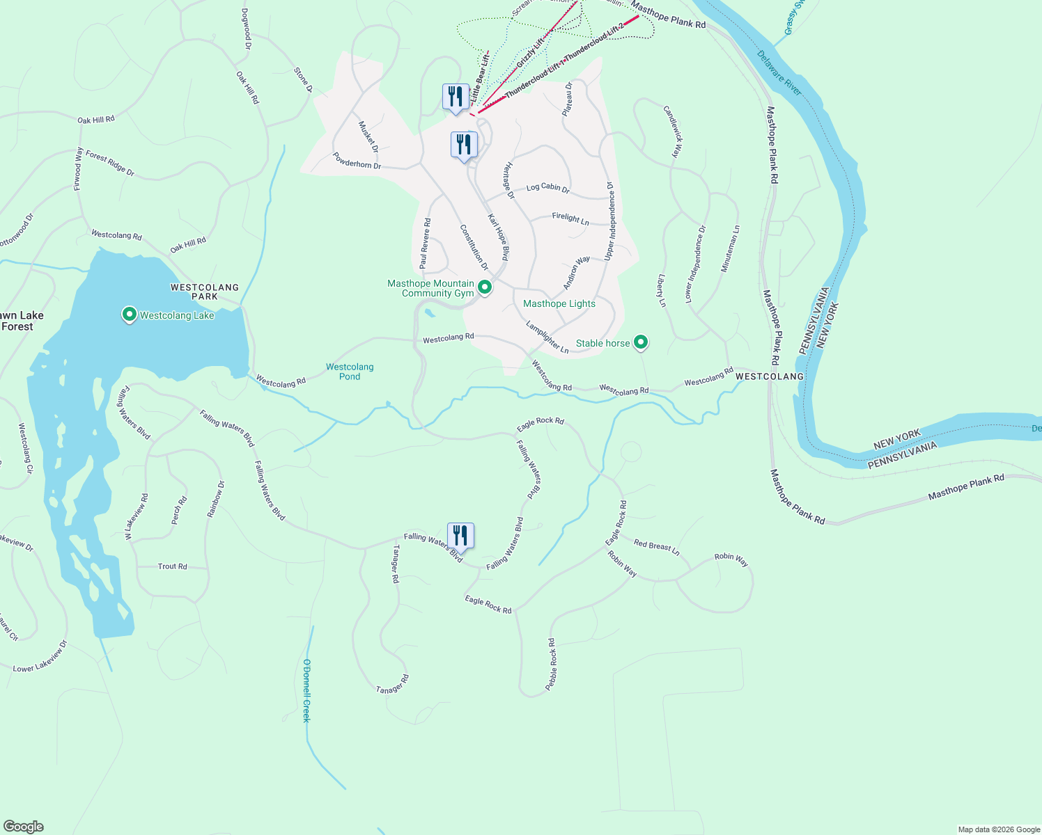 map of restaurants, bars, coffee shops, grocery stores, and more near 72 Eagle Rock Road in Pike
