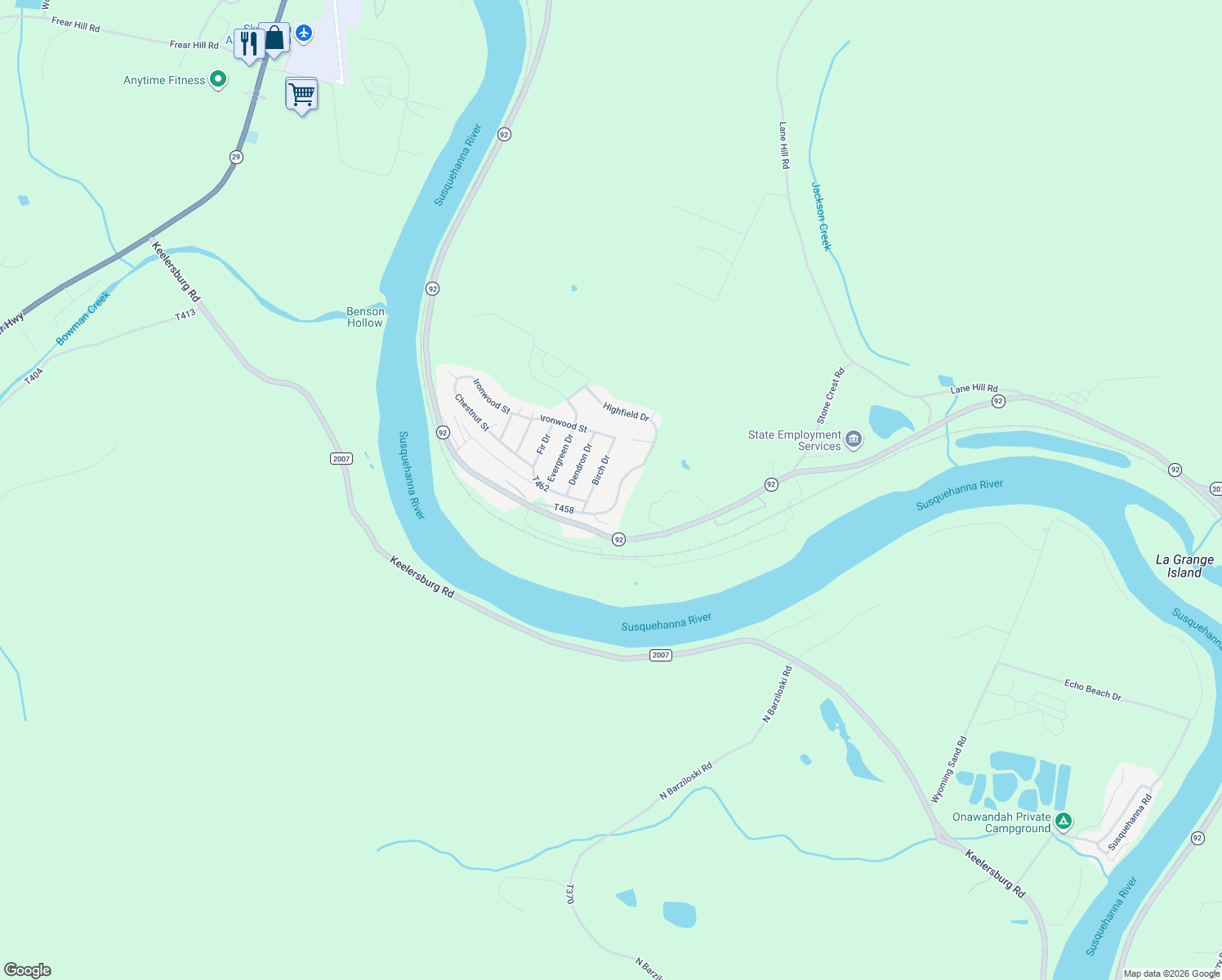 map of restaurants, bars, coffee shops, grocery stores, and more near 116 Ash St in Tunkhannock