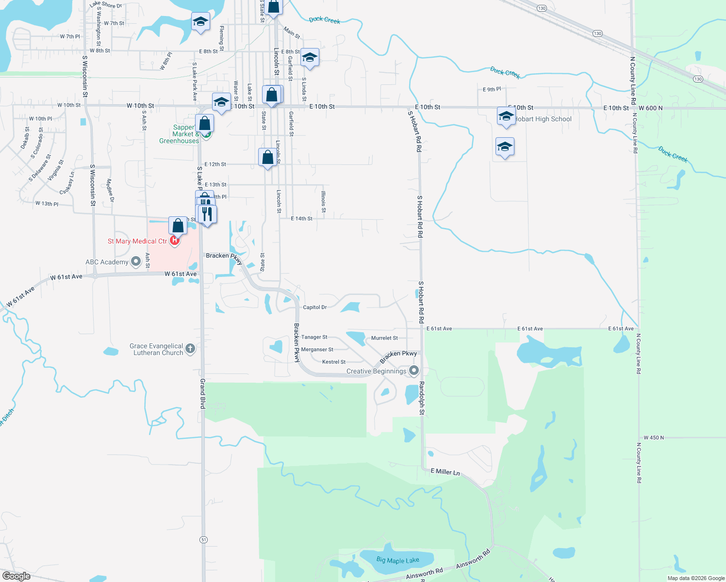 map of restaurants, bars, coffee shops, grocery stores, and more near 1168 Capitol Drive in Hobart