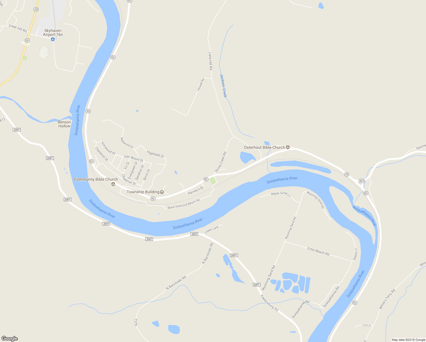 map of restaurants, bars, coffee shops, grocery stores, and more near 502 State Route 92 South in Tunkhannock