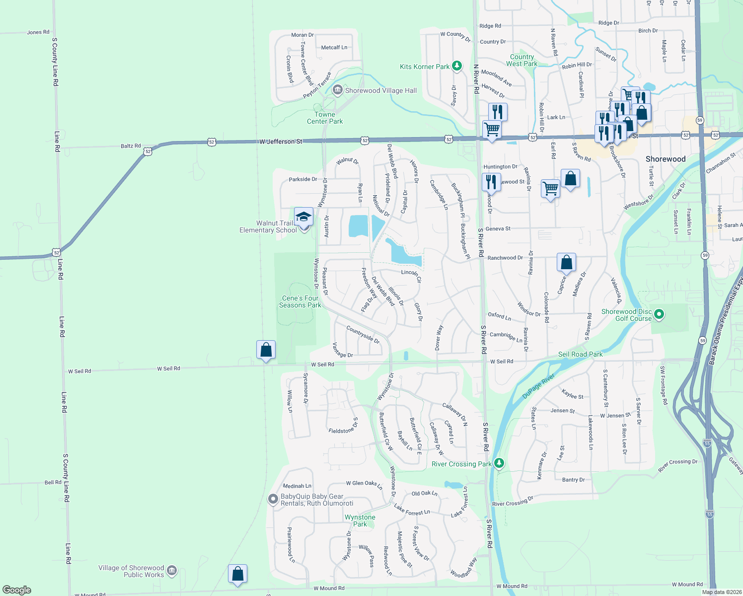 map of restaurants, bars, coffee shops, grocery stores, and more near 632 Flag Drive in Shorewood