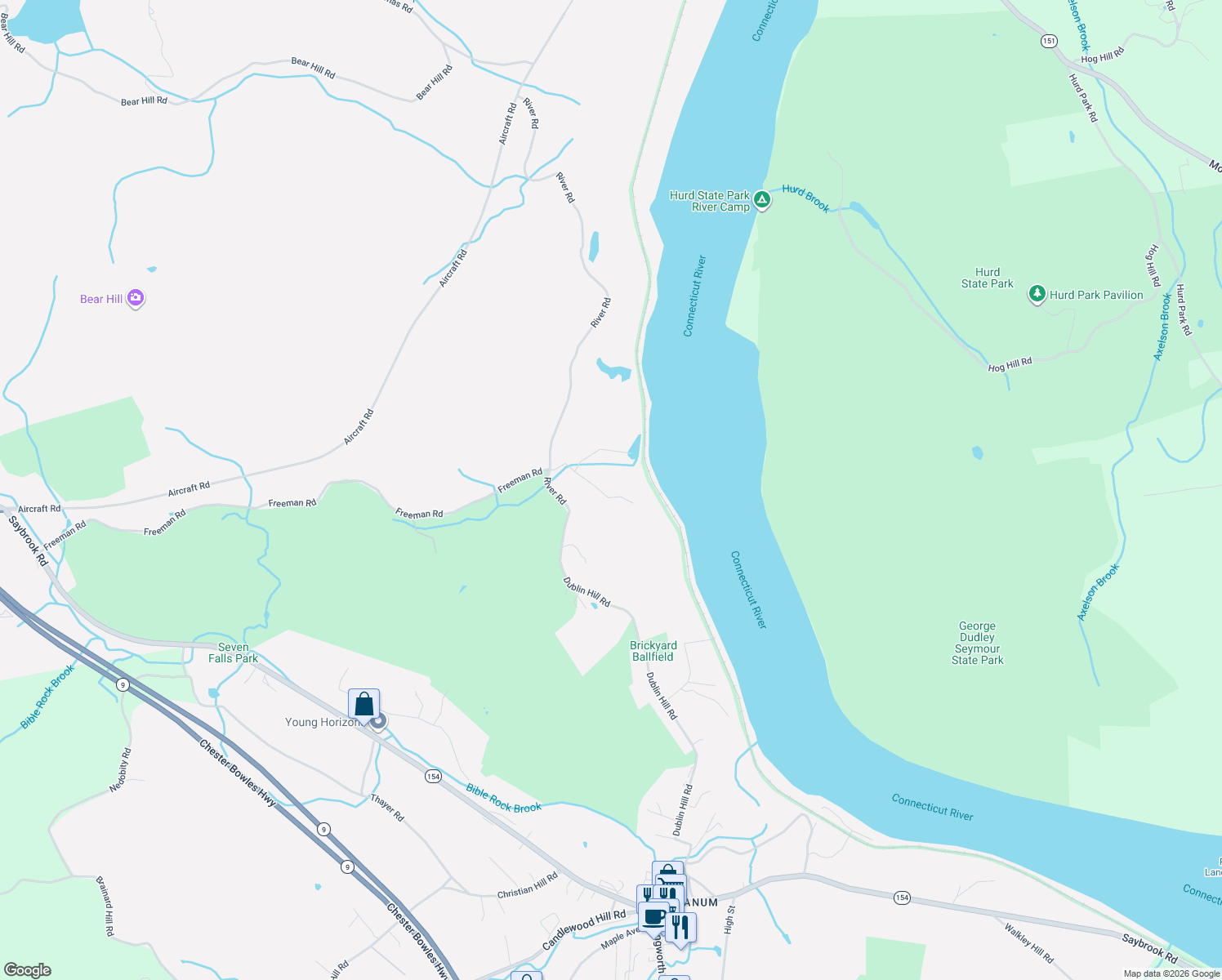 map of restaurants, bars, coffee shops, grocery stores, and more near 98 Ryefield Road in Middletown
