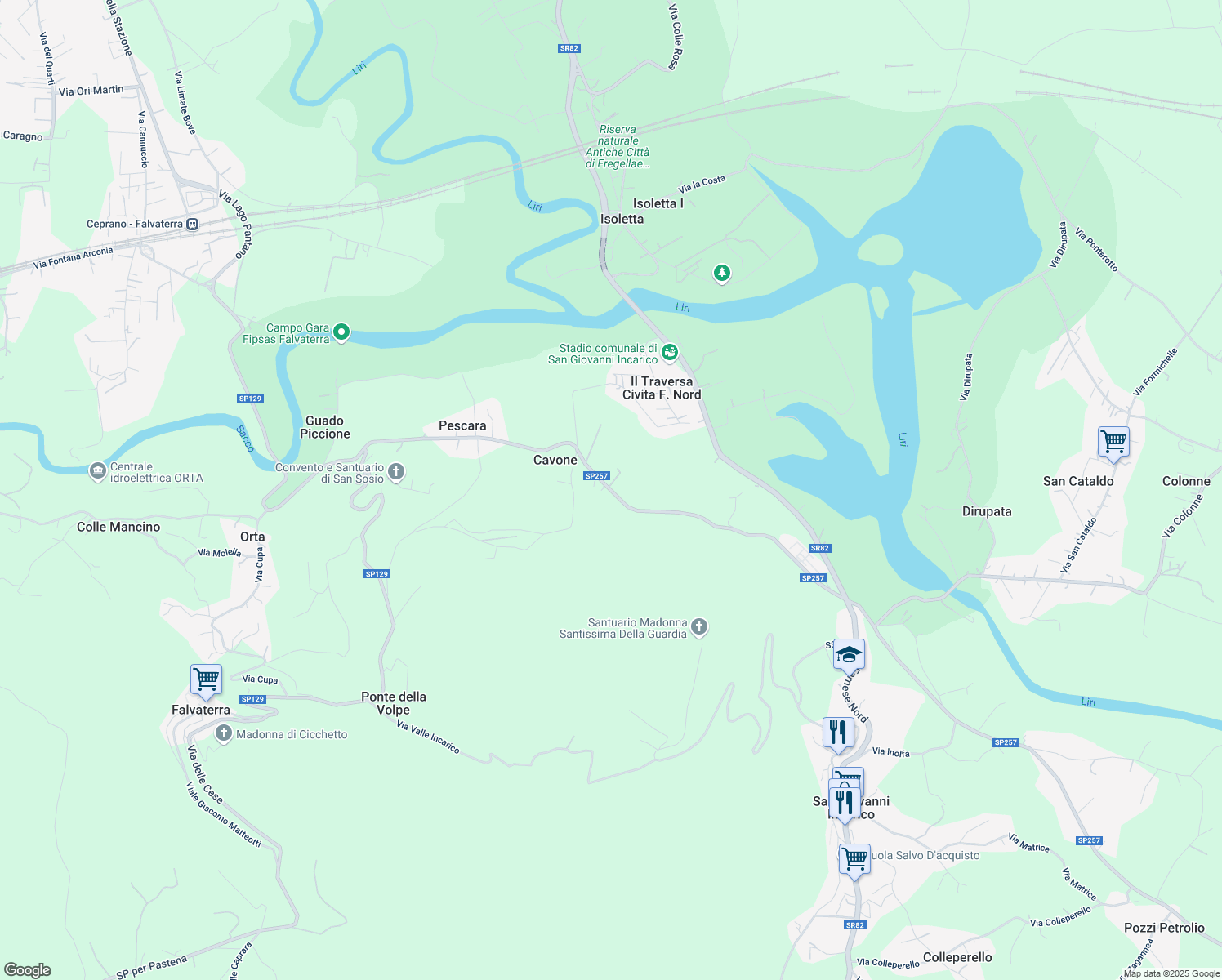 map of restaurants, bars, coffee shops, grocery stores, and more near Via Chiusa dei Ricci in Provincia di Frosinone