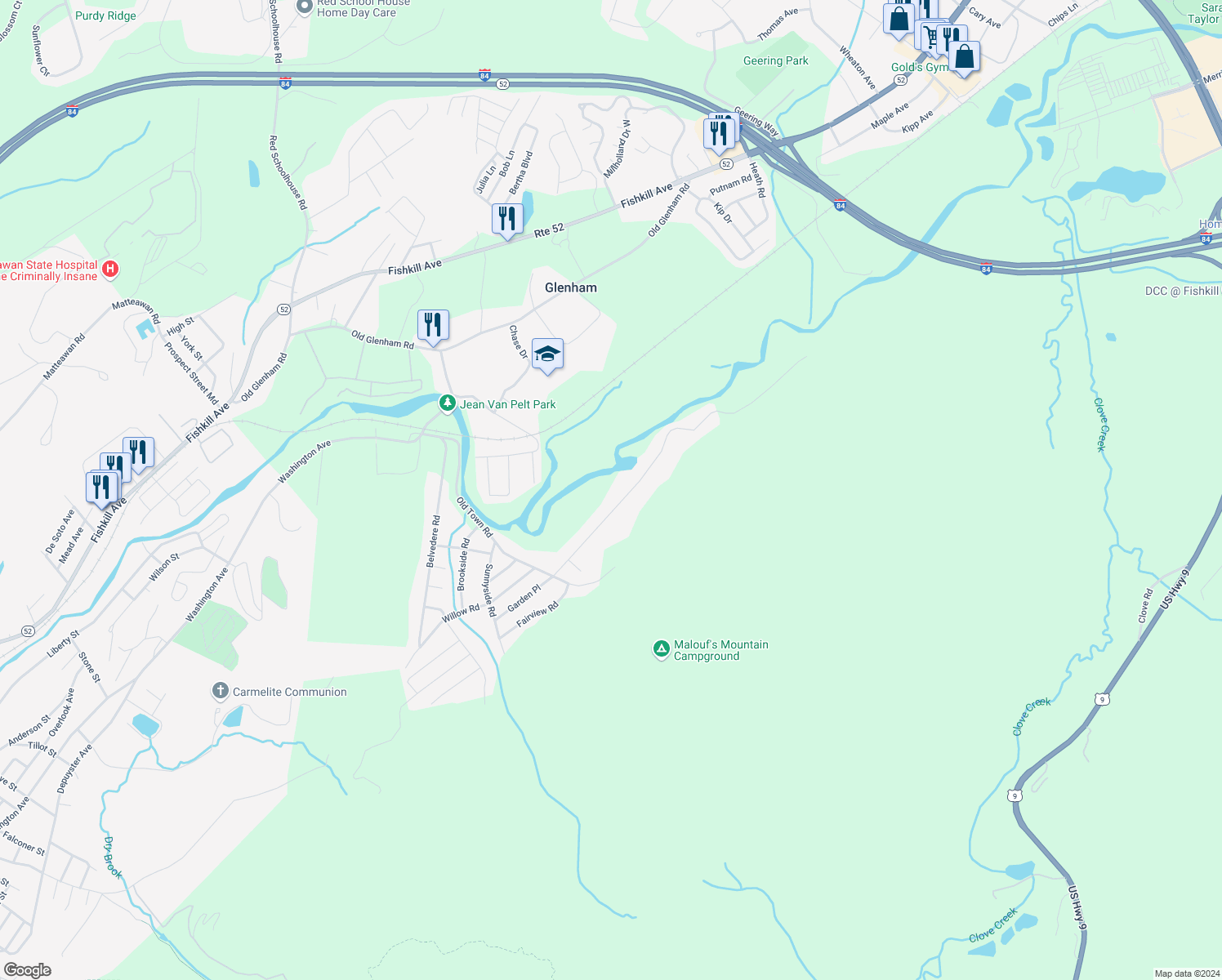 map of restaurants, bars, coffee shops, grocery stores, and more near 41 Greenwood Drive in Beacon