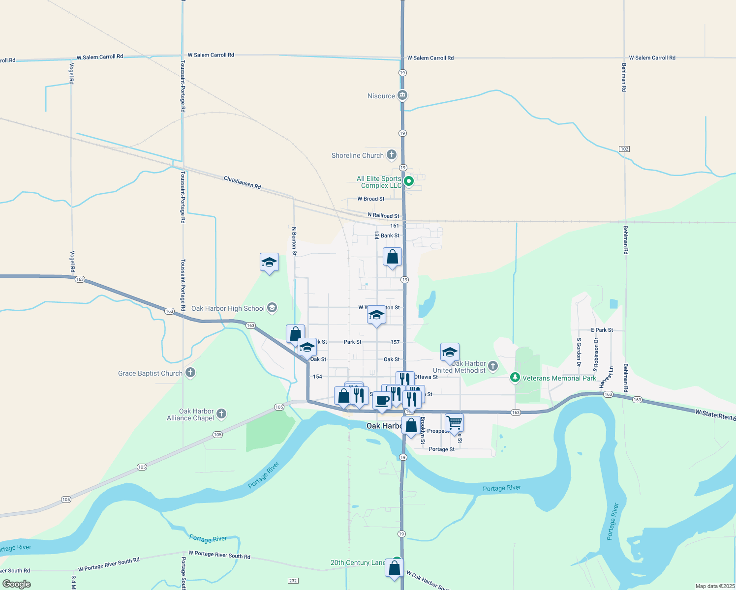 map of restaurants, bars, coffee shops, grocery stores, and more near 209 Jefferson St in Oak Harbor