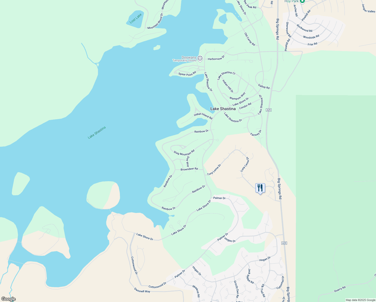 map of restaurants, bars, coffee shops, grocery stores, and more near 5214 Stag Mountain Road in Weed