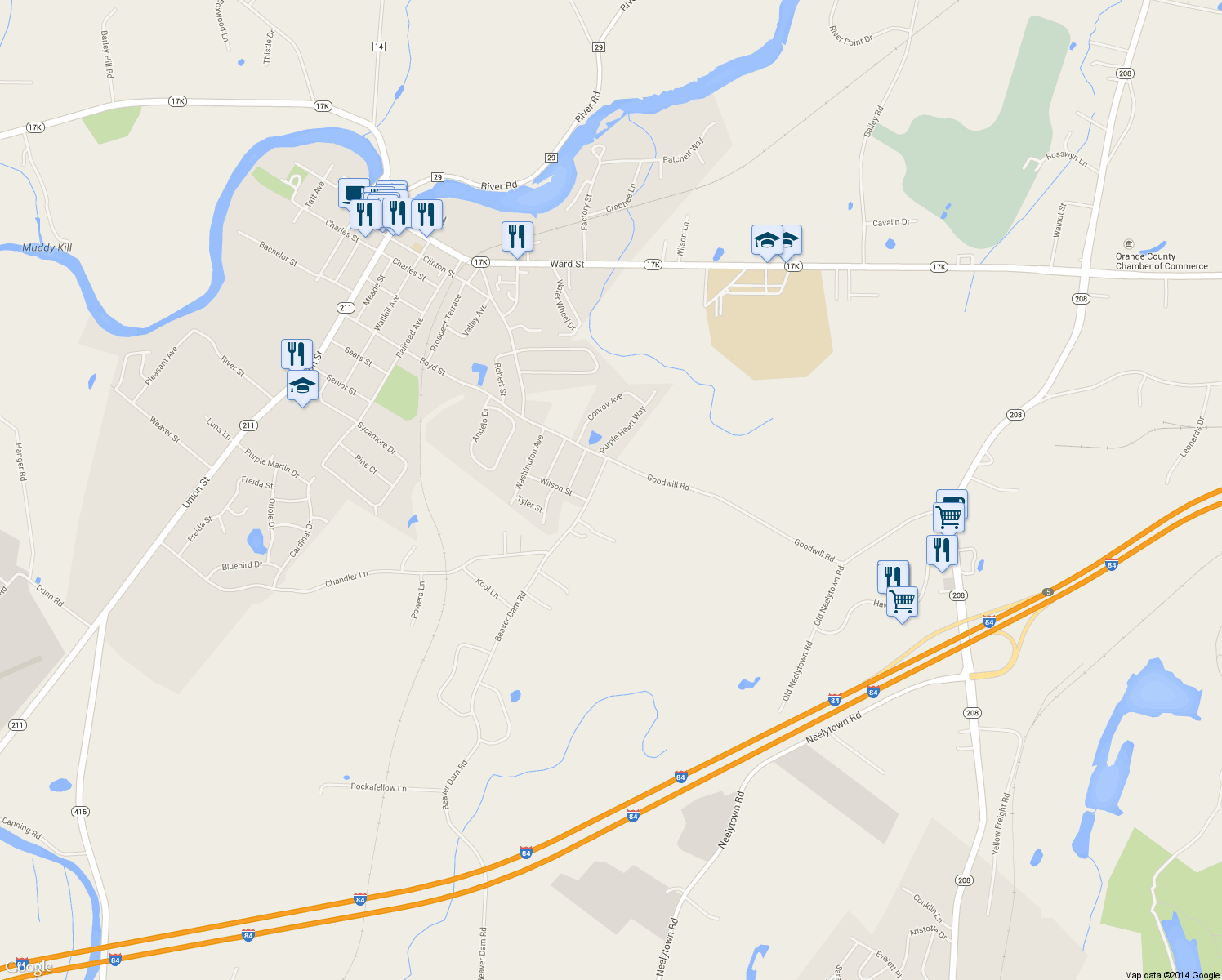 map of restaurants, bars, coffee shops, grocery stores, and more near 95-97 Beaver Dam Road in Montgomery