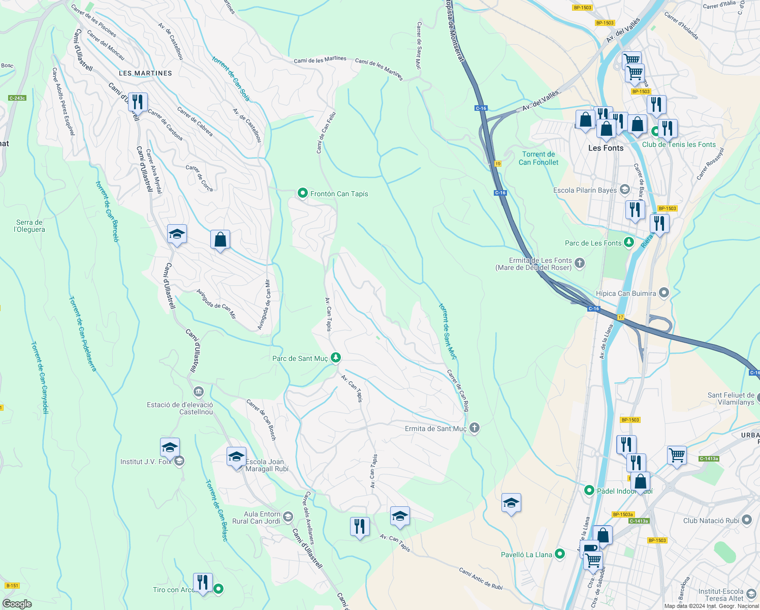 map of restaurants, bars, coffee shops, grocery stores, and more near 53 Carrer dels Segadors in Rubí