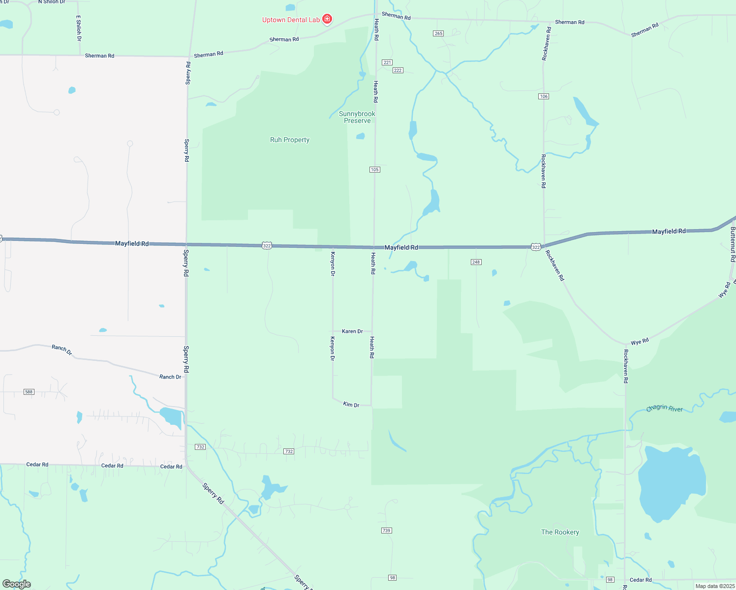 map of restaurants, bars, coffee shops, grocery stores, and more near 12864 Heath Road in Chesterland