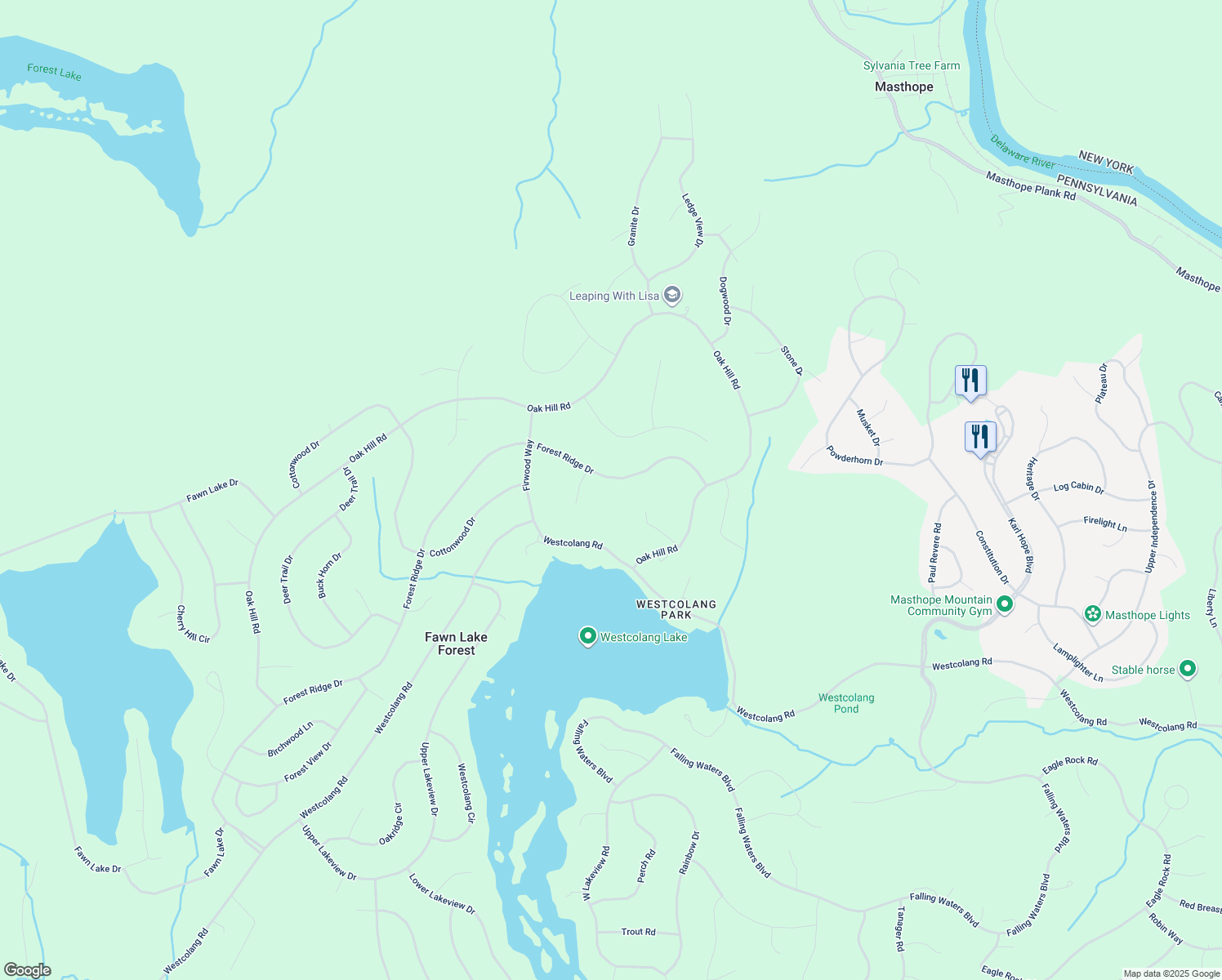map of restaurants, bars, coffee shops, grocery stores, and more near 130 Forest Ridge Drive in Hawley