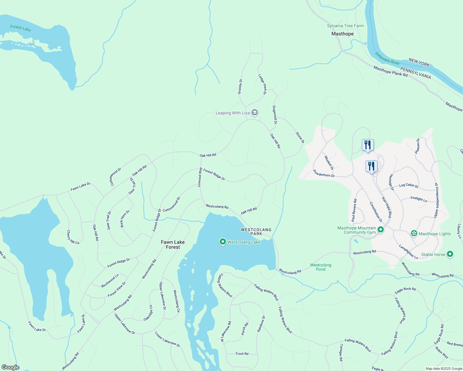 map of restaurants, bars, coffee shops, grocery stores, and more near 130 Forest Ridge Drive in Hawley