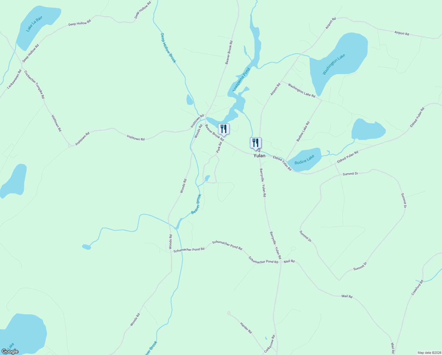 map of restaurants, bars, coffee shops, grocery stores, and more near 62 Park Rd in Yulan