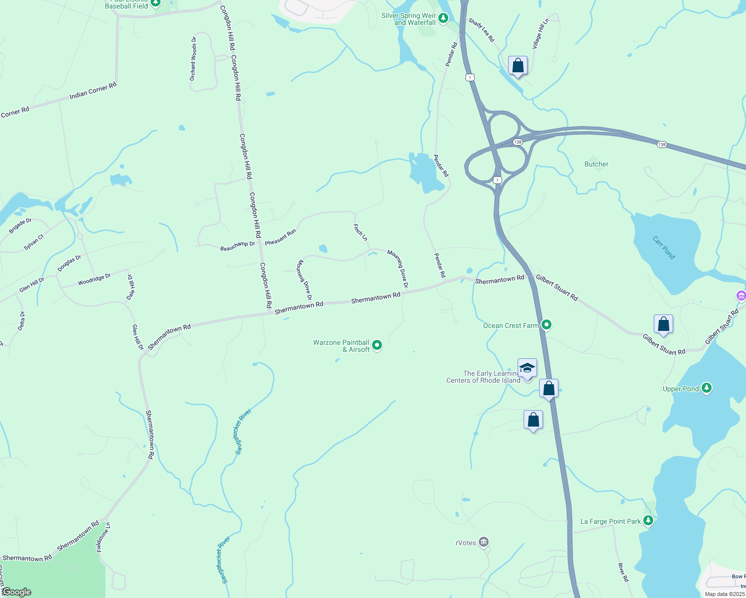 map of restaurants, bars, coffee shops, grocery stores, and more near 371 Shermantown Road in North Kingstown