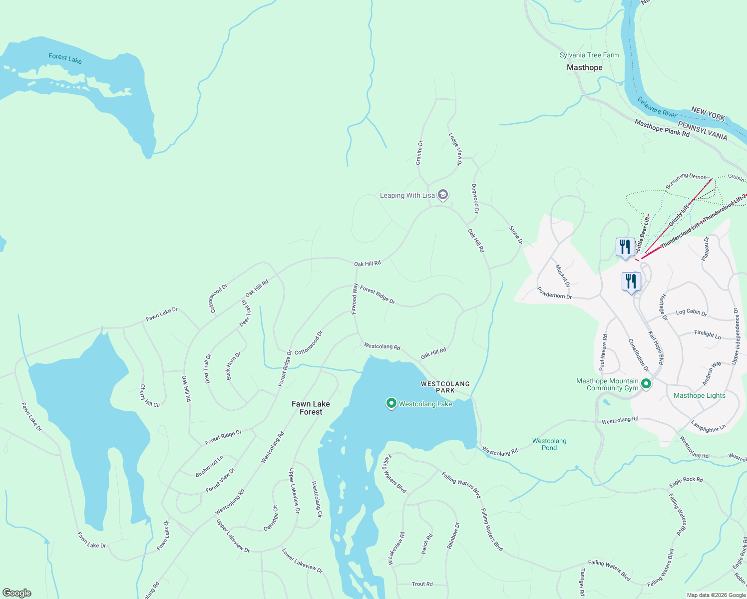 map of restaurants, bars, coffee shops, grocery stores, and more near 144 Forest Ridge Drive in Hawley