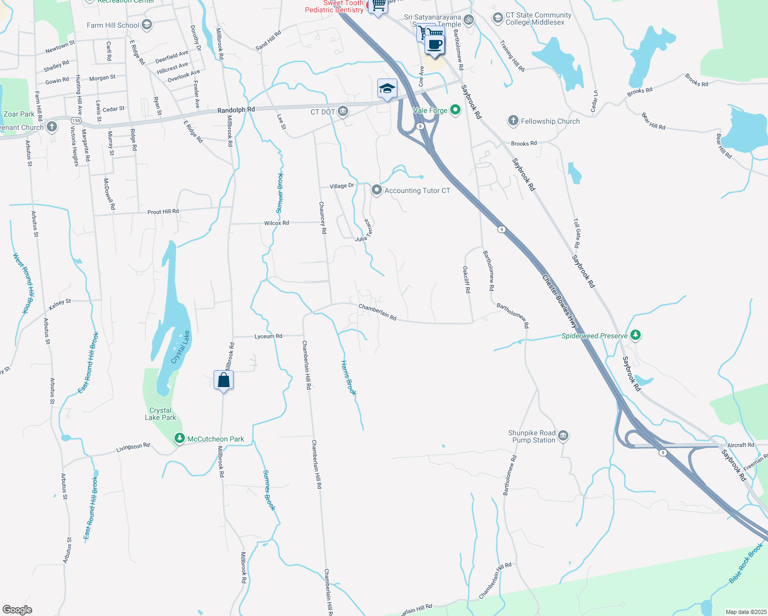 map of restaurants, bars, coffee shops, grocery stores, and more near 278 Chamberlain Road in Middletown