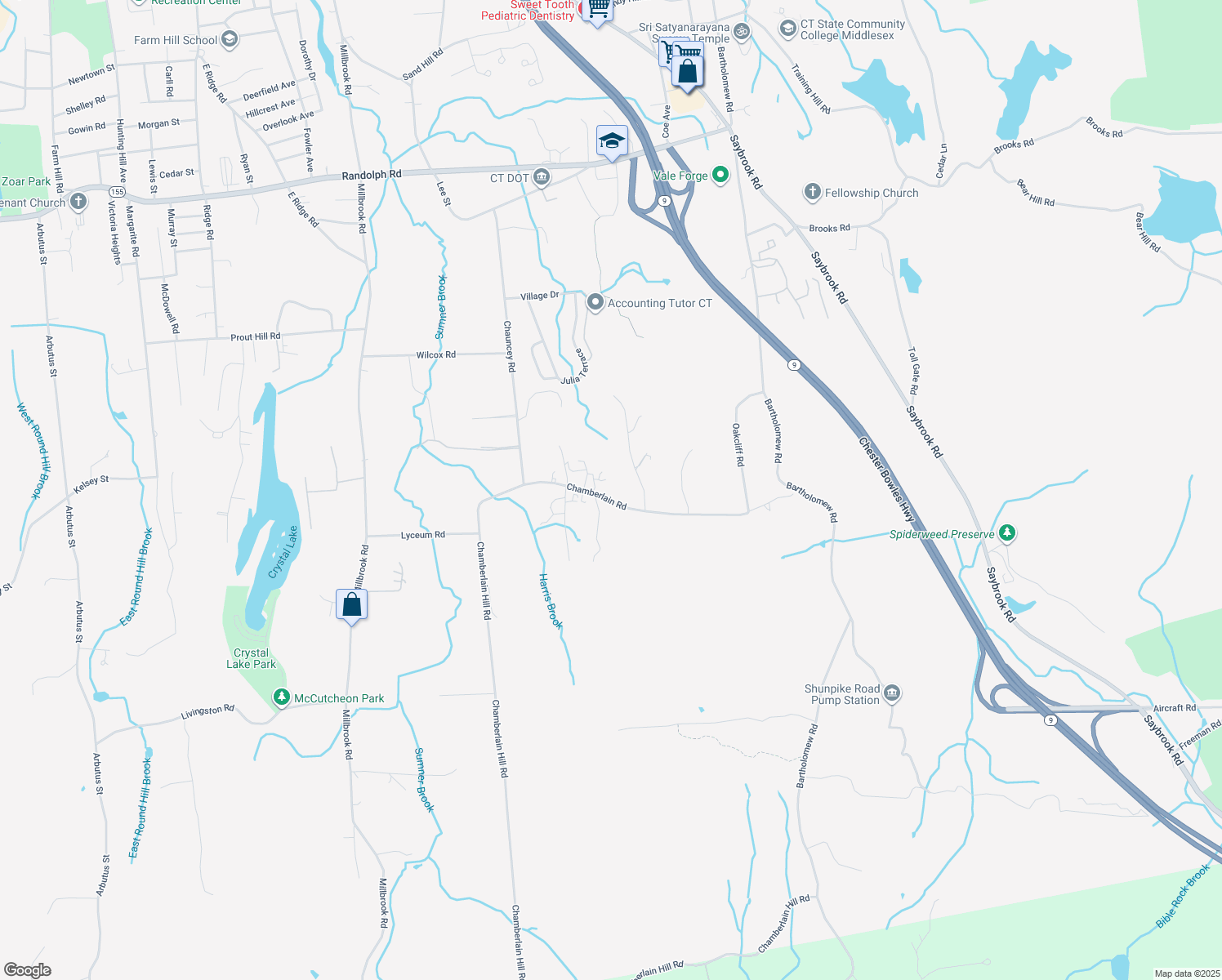 map of restaurants, bars, coffee shops, grocery stores, and more near 278 Chamberlain Road in Middletown